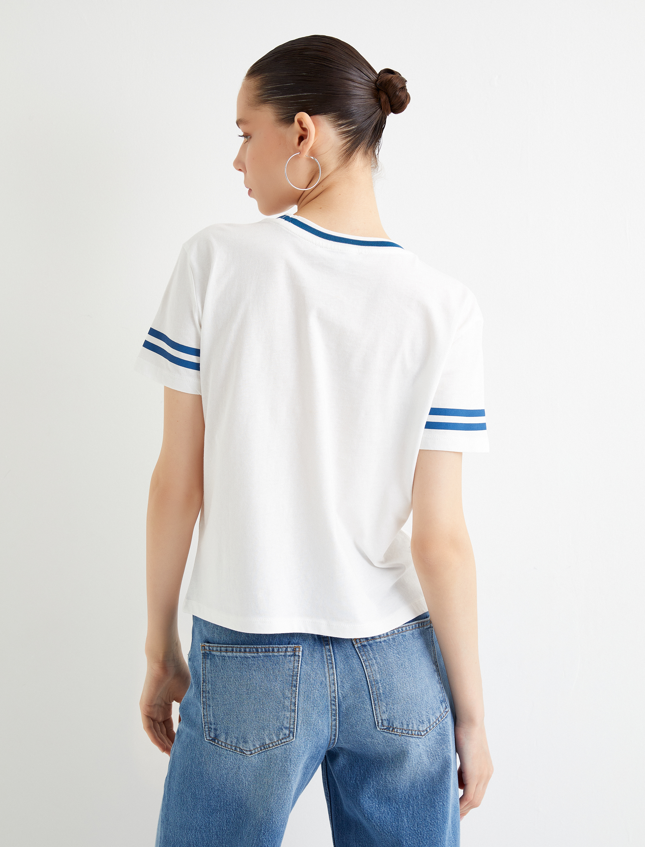   Kolej Tişört Baskılı Kısa Kollu Bisiklet Yaka Pamuklu