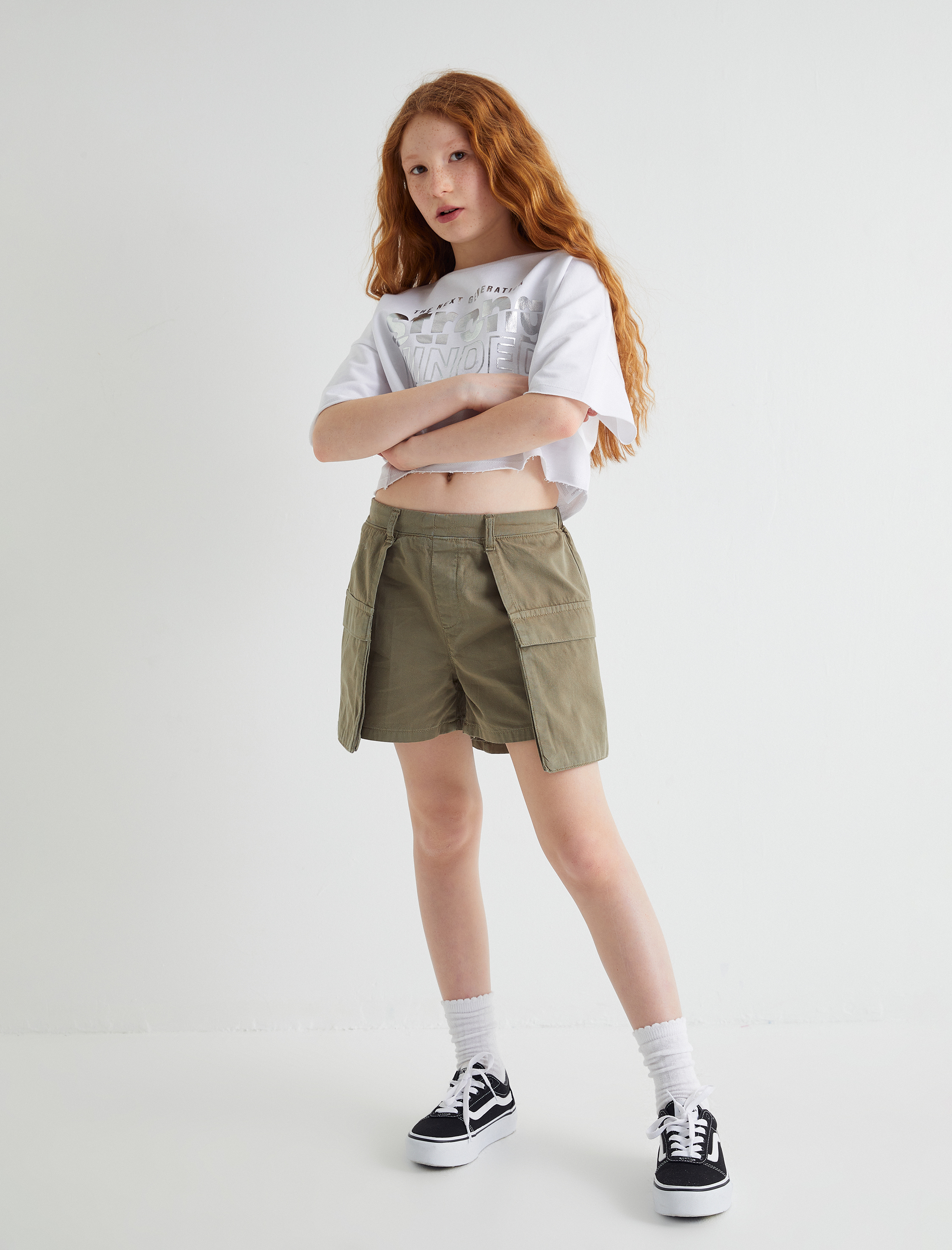  Kız Çocuk Kargo Mini Kot Etek Kapaklı Cep Detaylı Pamuklu