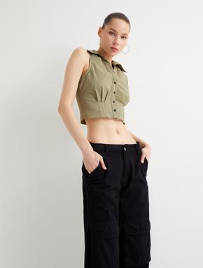 Kolsuz Crop Gömlek Slim Fit Korse Detaylı_1