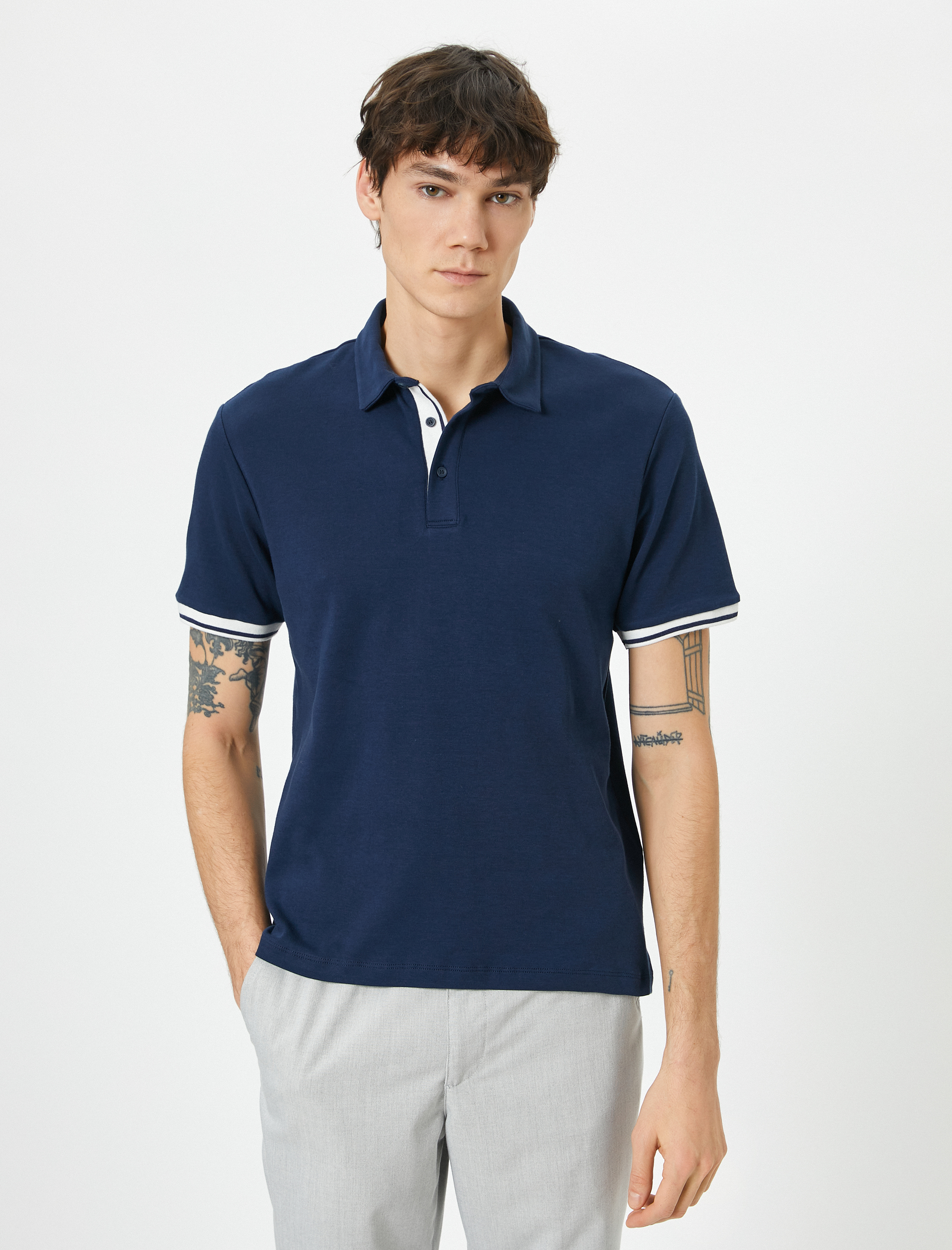   Polo Yaka Tişört Slim Fit Düğmeli Kısa Kollu