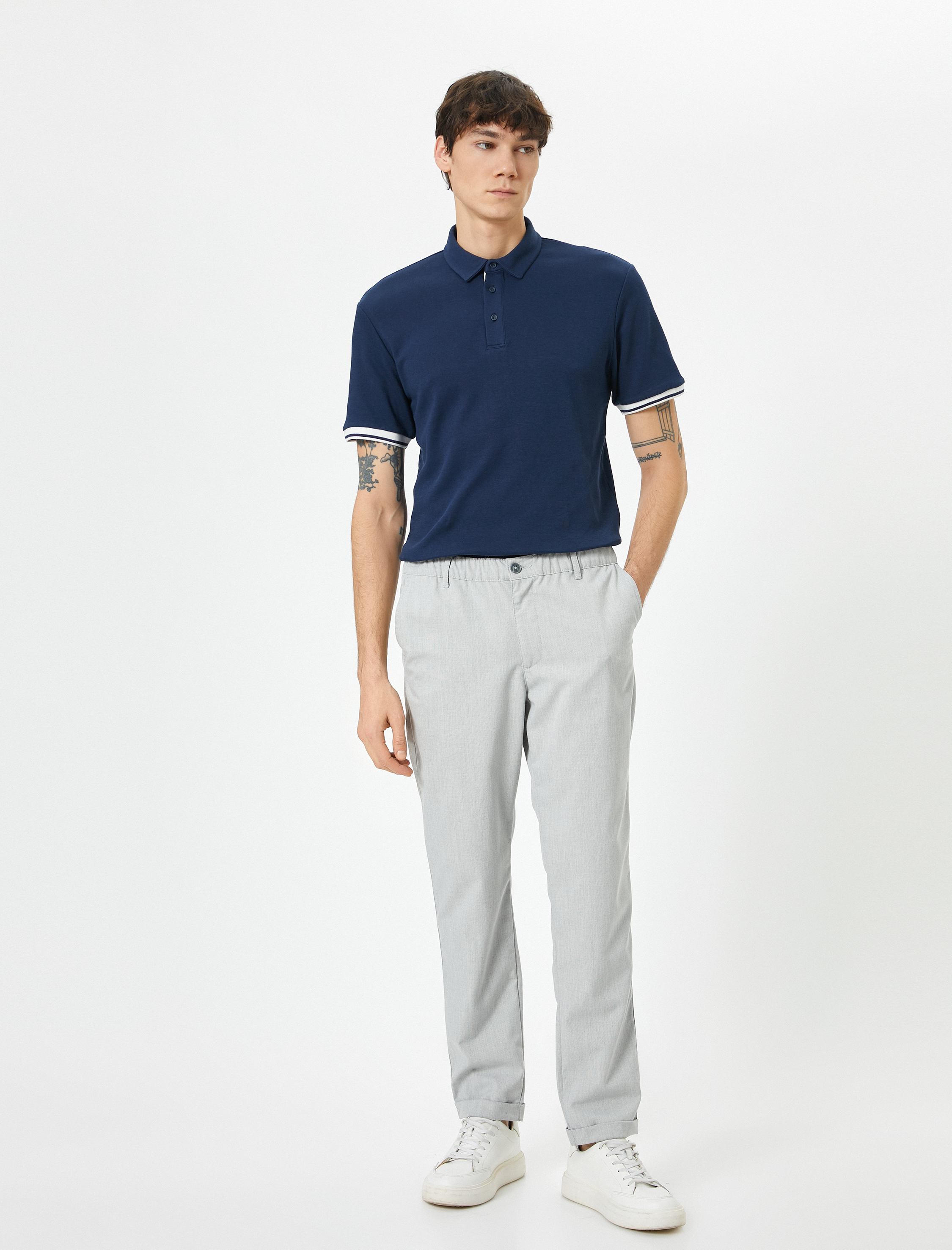   Polo Yaka Tişört Slim Fit Düğmeli Kısa Kollu