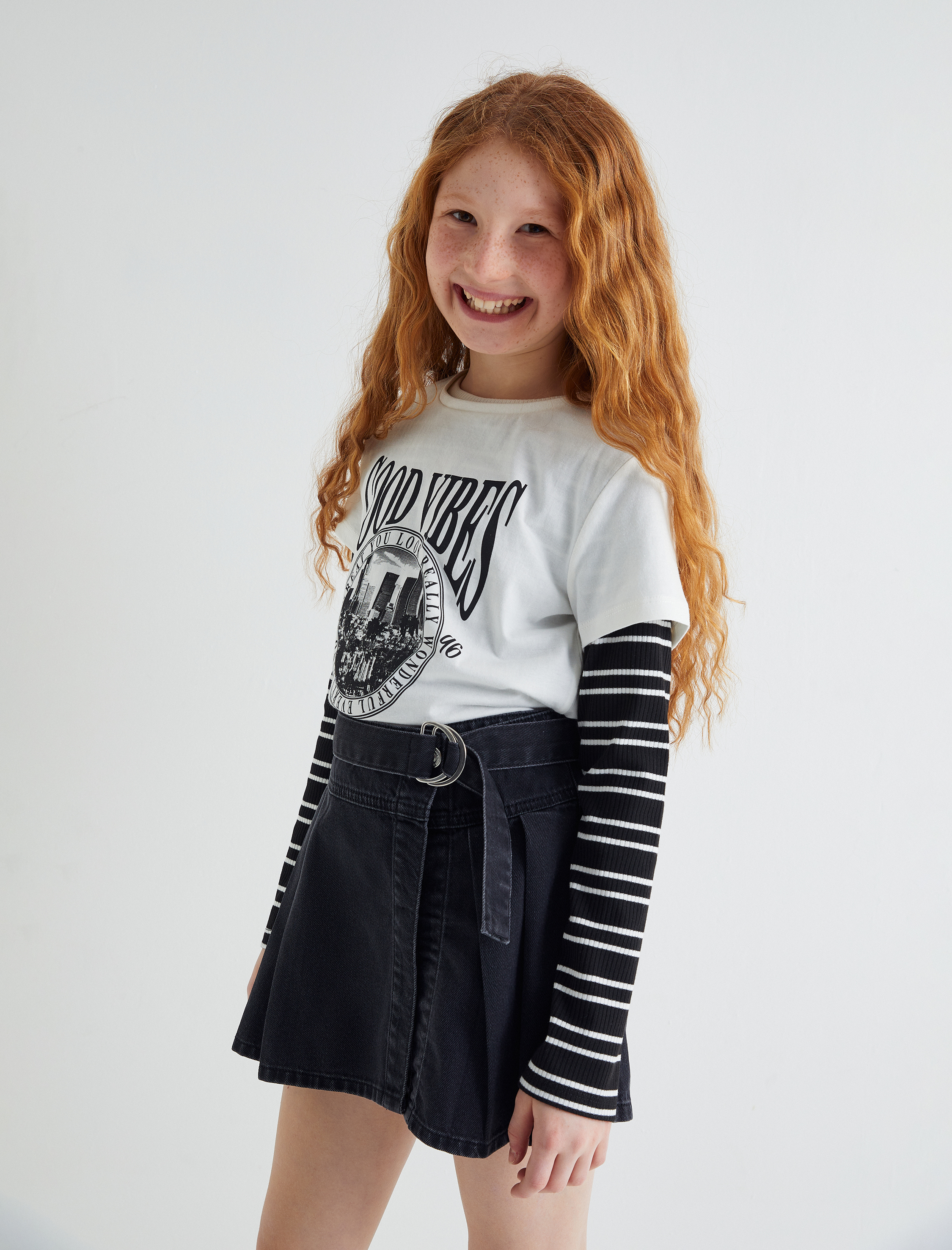 Kız Çocuk Kot Şort Etek Kemer Detaylı Pamuklu