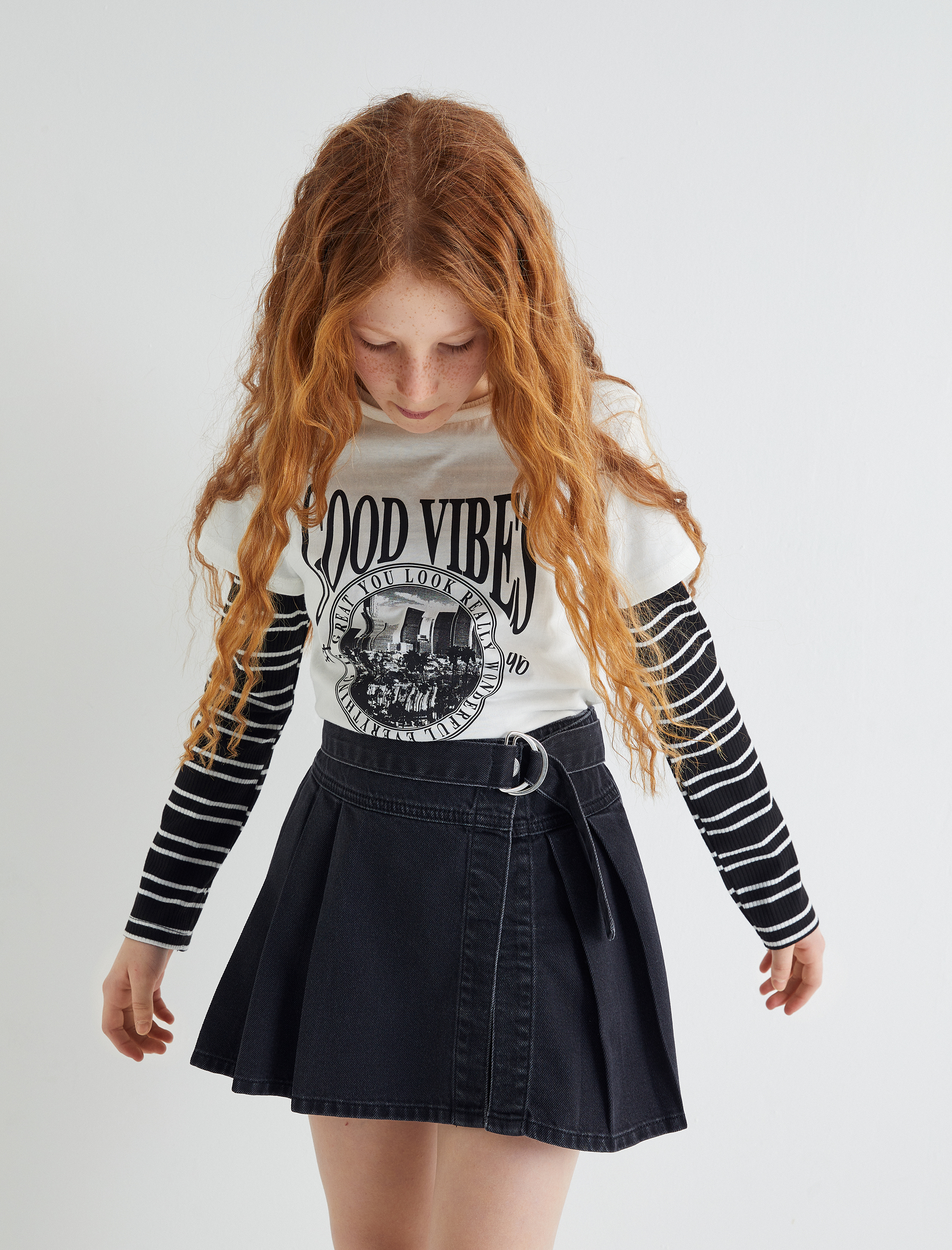 Kız Çocuk Kot Şort Etek Kemer Detaylı Pamuklu