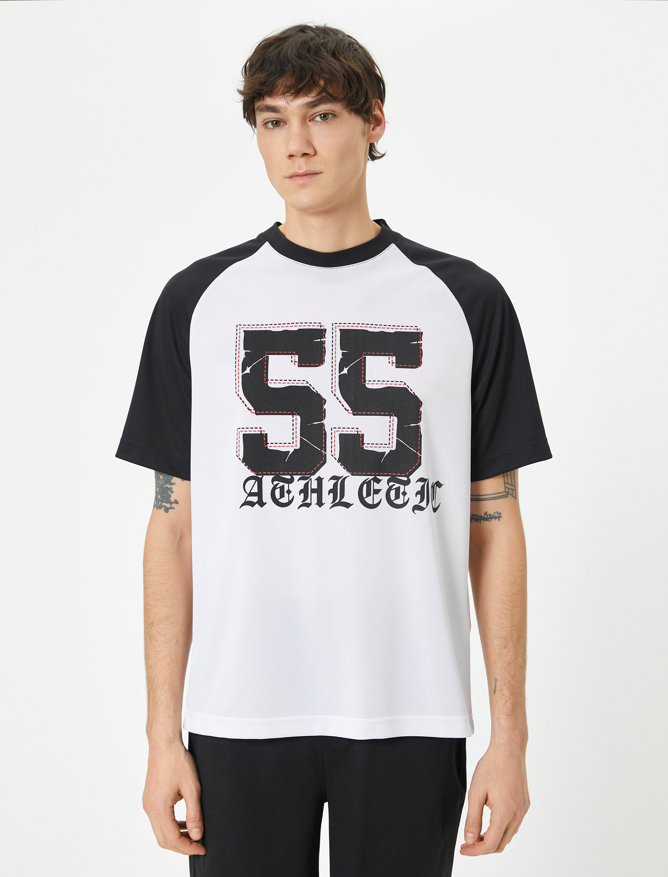   Kolej Tişört Oversize Baskılı Reglan Kollu Bisiklet Yaka