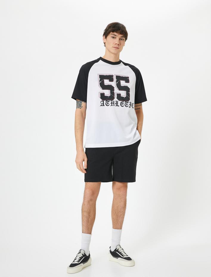  Kolej Tişört Oversize Baskılı Reglan Kollu Bisiklet Yaka