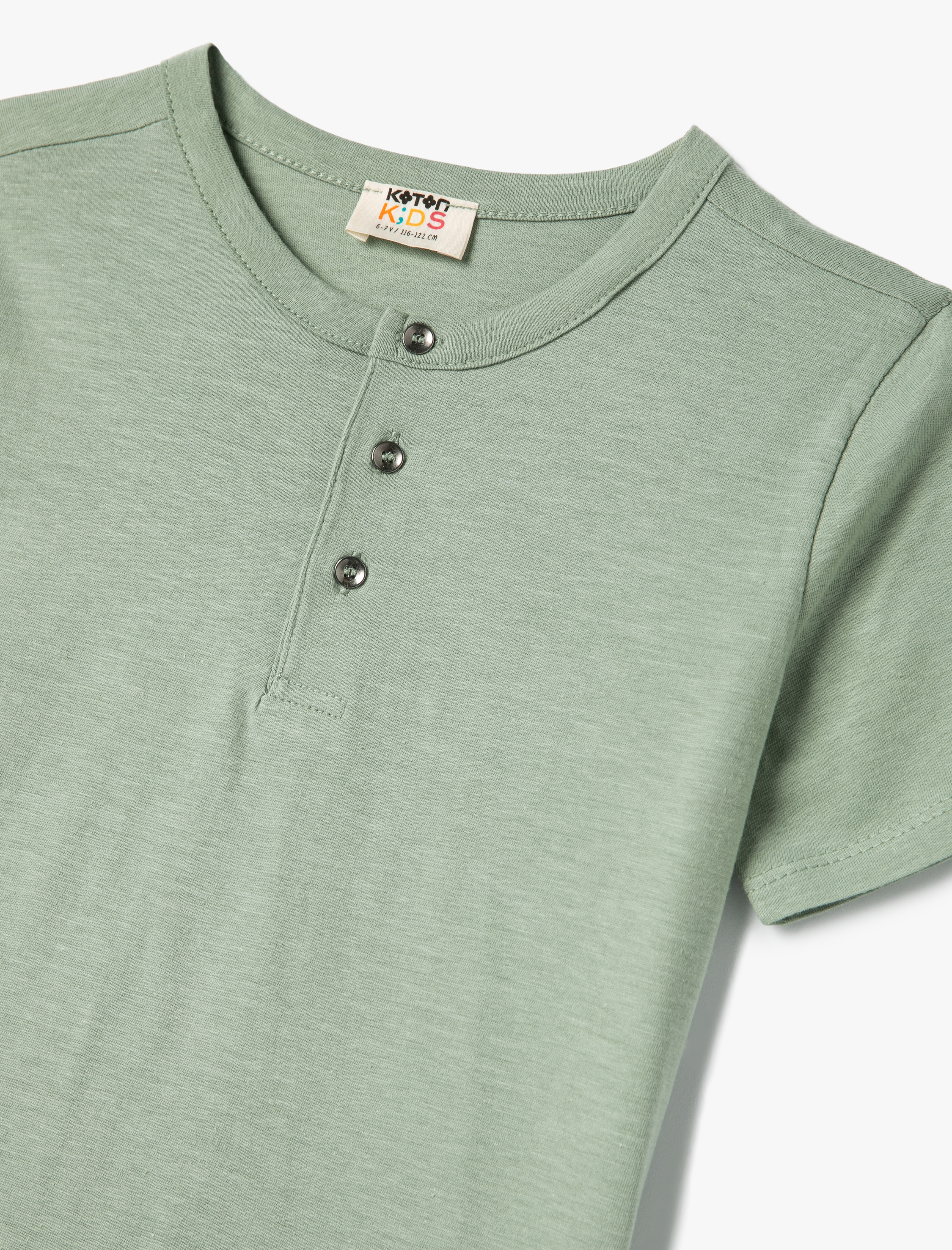  Erkek Çocuk Basic Tişört Yuvarlak Yaka Kısa Kollu Düğmeli Pamuklu