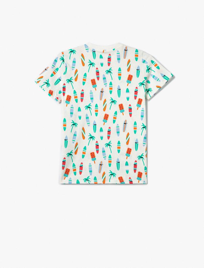 Erkek Çocuk Tişört Sörf Baskılı Kısa Kollu Bisiklet Yaka Pamuklu