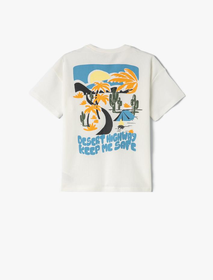 Erkek Çocuk Tişört Arkası Baskılı Kısa Kollu Dokulu Bisiklet Yaka Pamuklu