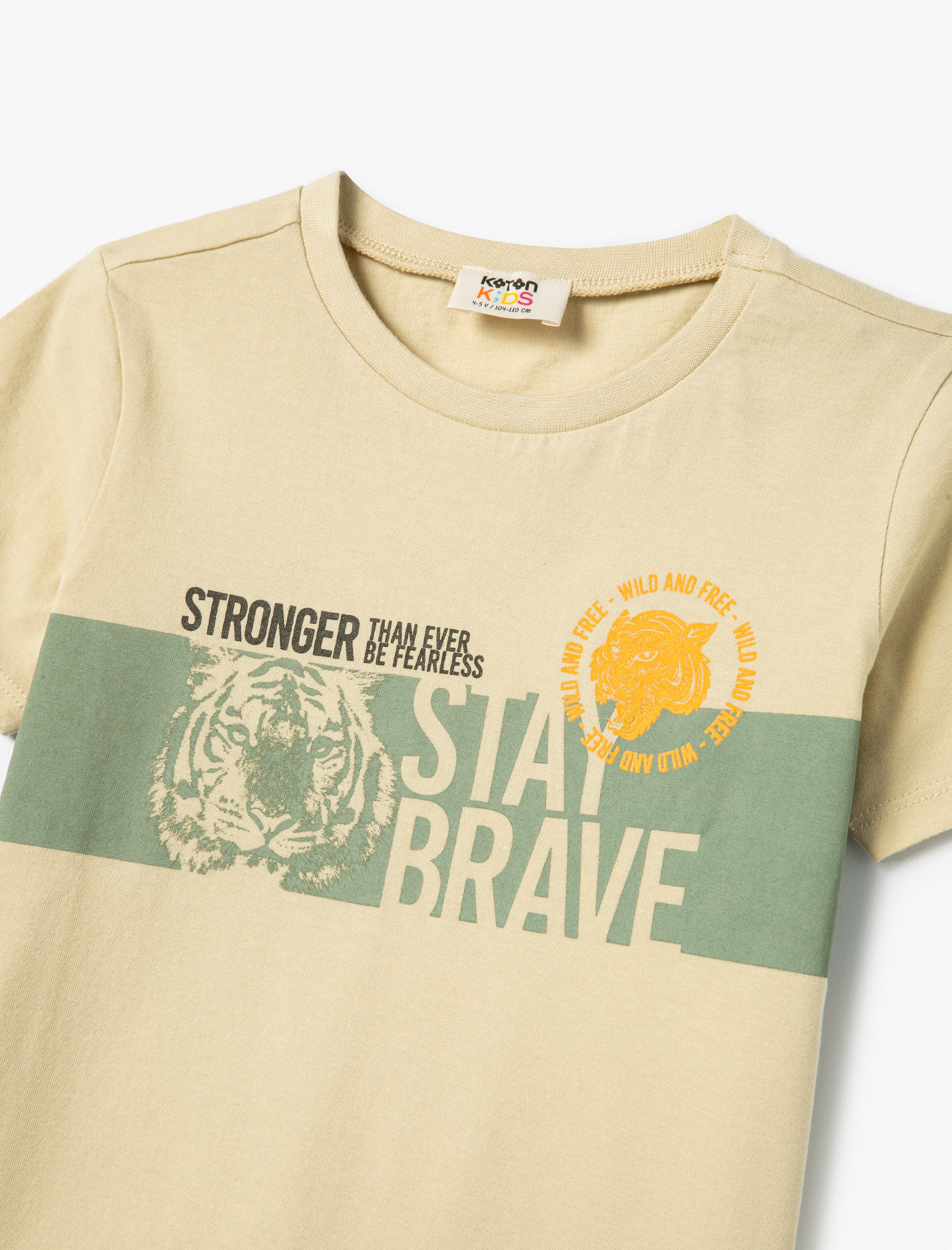  Erkek Çocuk Tişört Kısa Kollu Aslan Baskılı Bisiklet Yaka Pamuklu