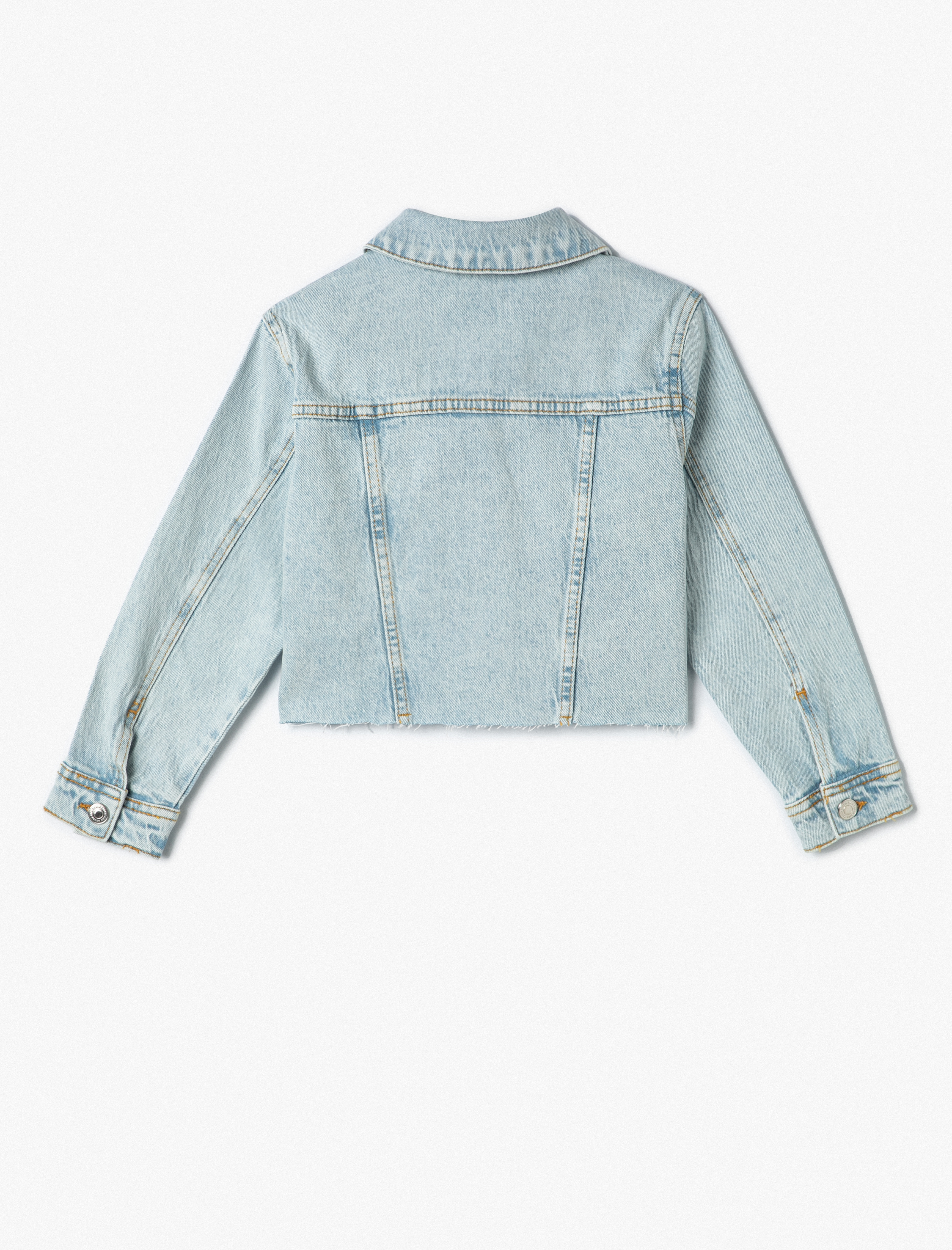  Kız Çocuk Crop Kot Ceket Cep Detaylı Düğme Kapamalı Pamuklu