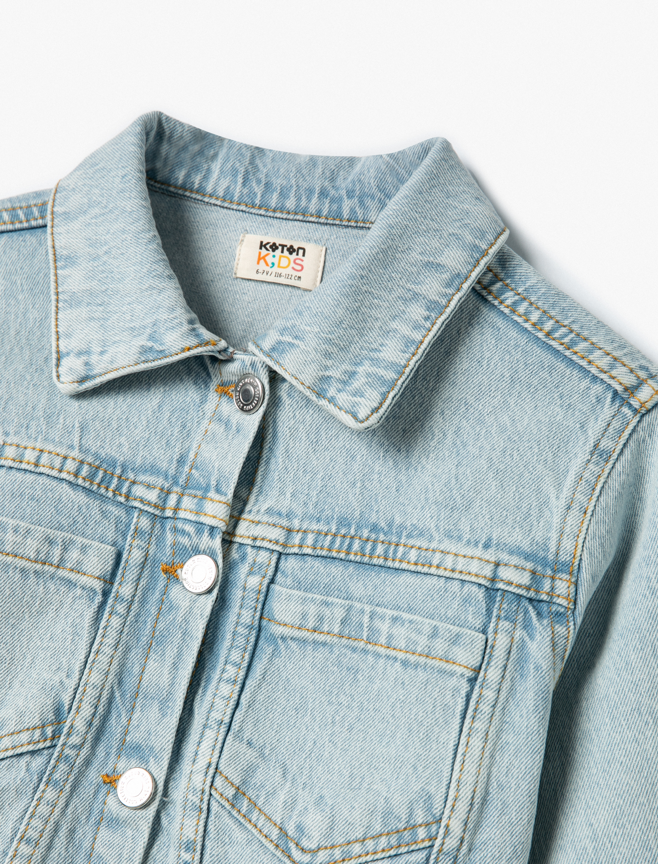  Kız Çocuk Crop Kot Ceket Cep Detaylı Düğme Kapamalı Pamuklu