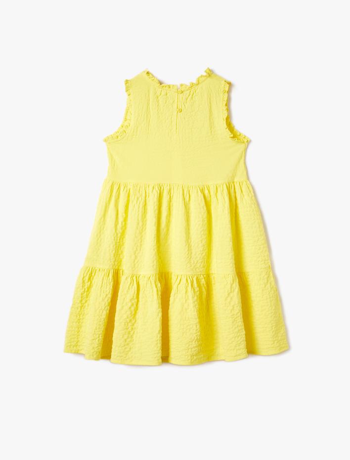 Kız Çocuk Elbise Fırfırlı Kolsuz Yuvarlak Yaka Katlı