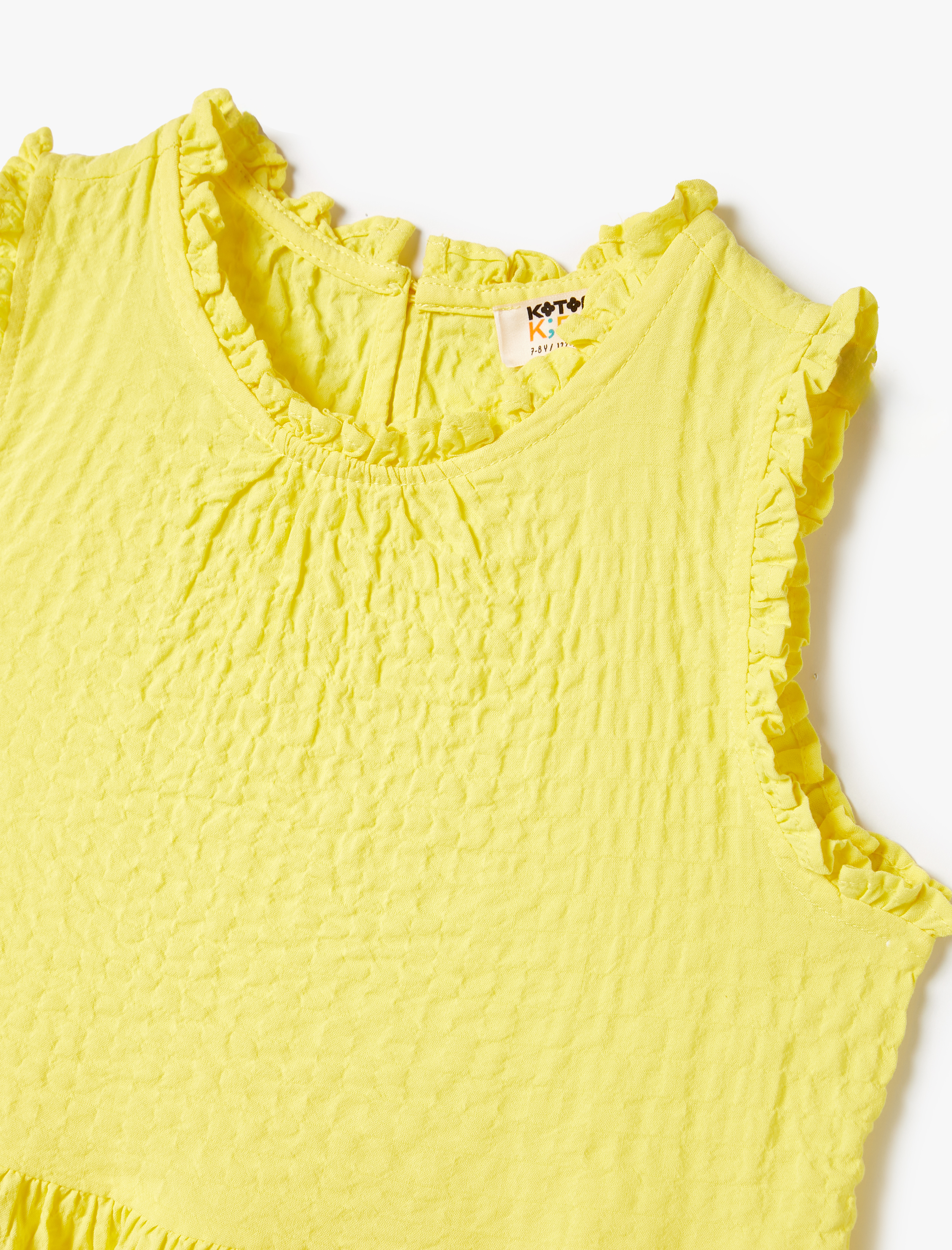  Kız Çocuk Elbise Fırfırlı Kolsuz Yuvarlak Yaka Katlı