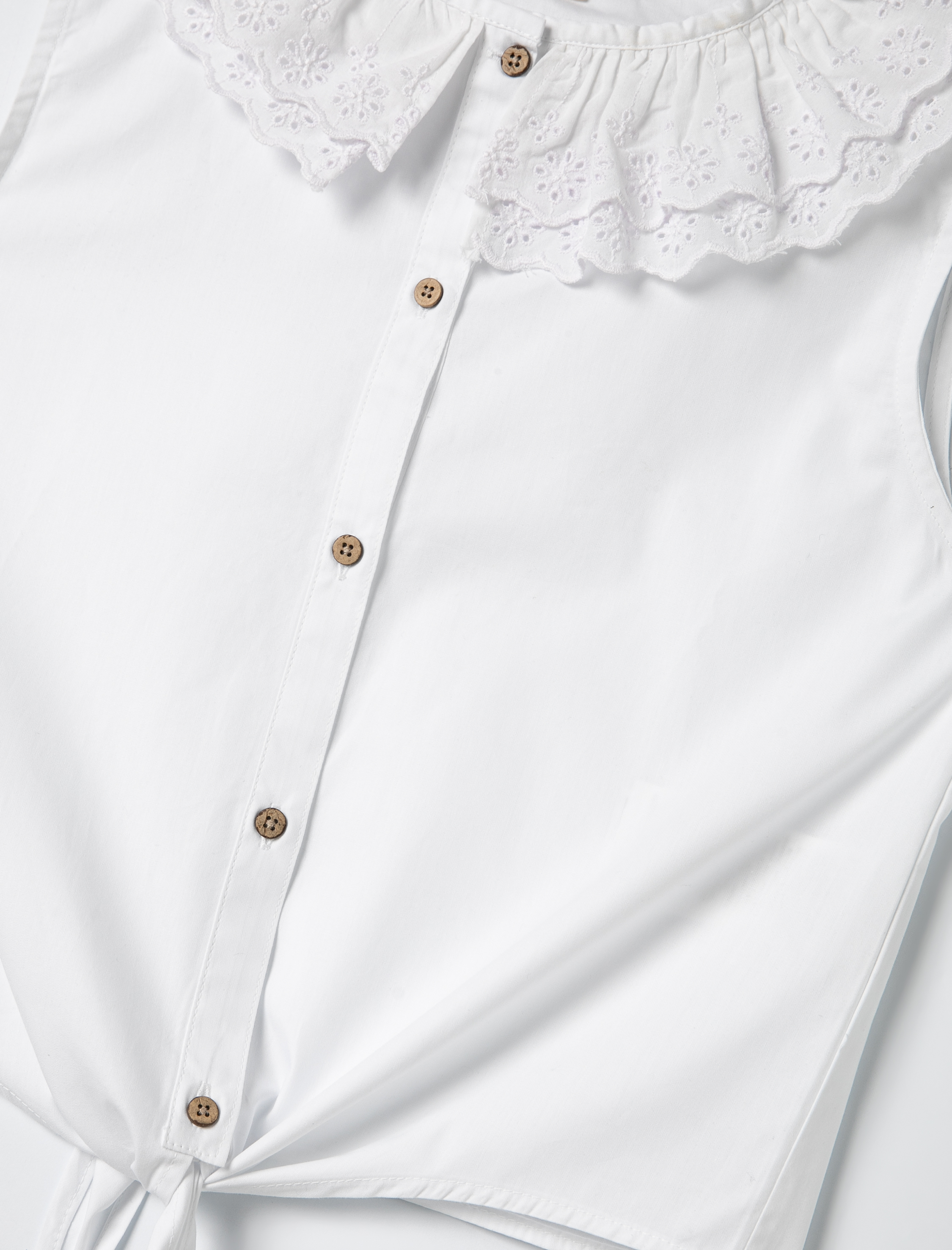  Kız Çocuk Bluz Kolsuz Dantel Yakalı Düğme Detaylı Pamuklu