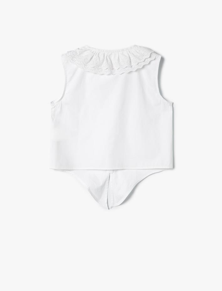 Kız Çocuk Bluz Kolsuz Dantel Yakalı Düğme Detaylı Pamuklu