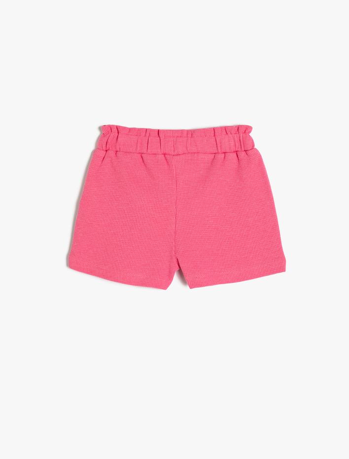 Kız Bebek Şort Cepli Dokulu Beli Lastikli Pamuklu