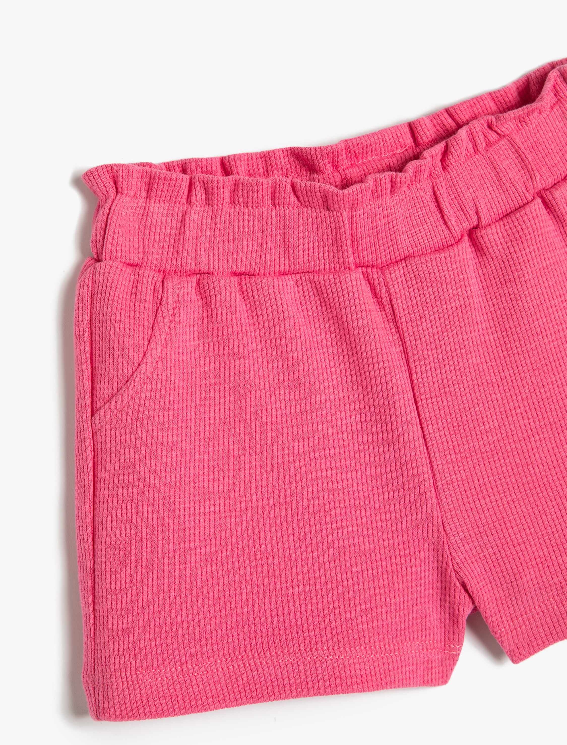 Kız Bebek Şort Cepli Dokulu Beli Lastikli Pamuklu