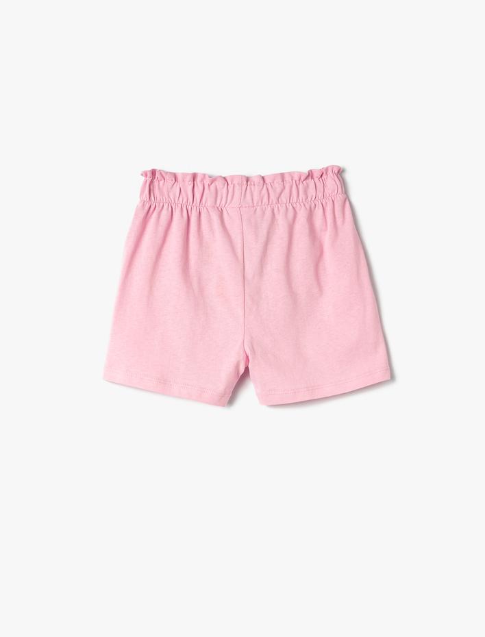 Kız Bebek Şort Cepli Dokulu Beli Lastikli Pamuklu