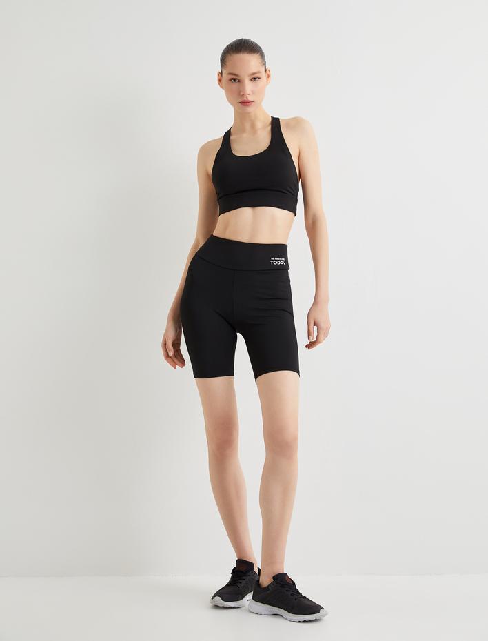  Spor Biker Tayt Slim Fit Baskı Detaylı Standart Bel