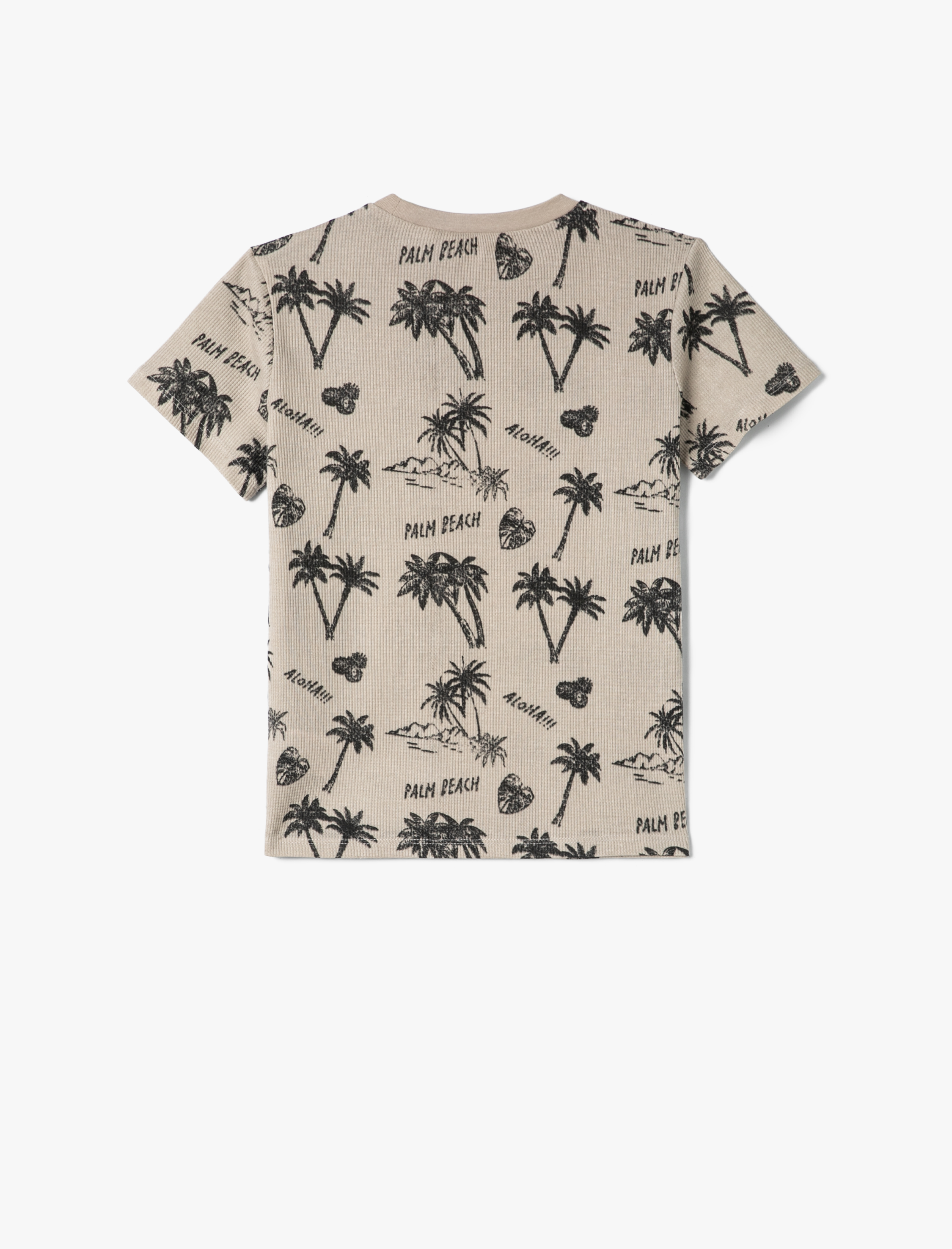  Erkek Çocuk Tişört Palmiye Baskılı Kısa Kollu Dokulu Pamuklu