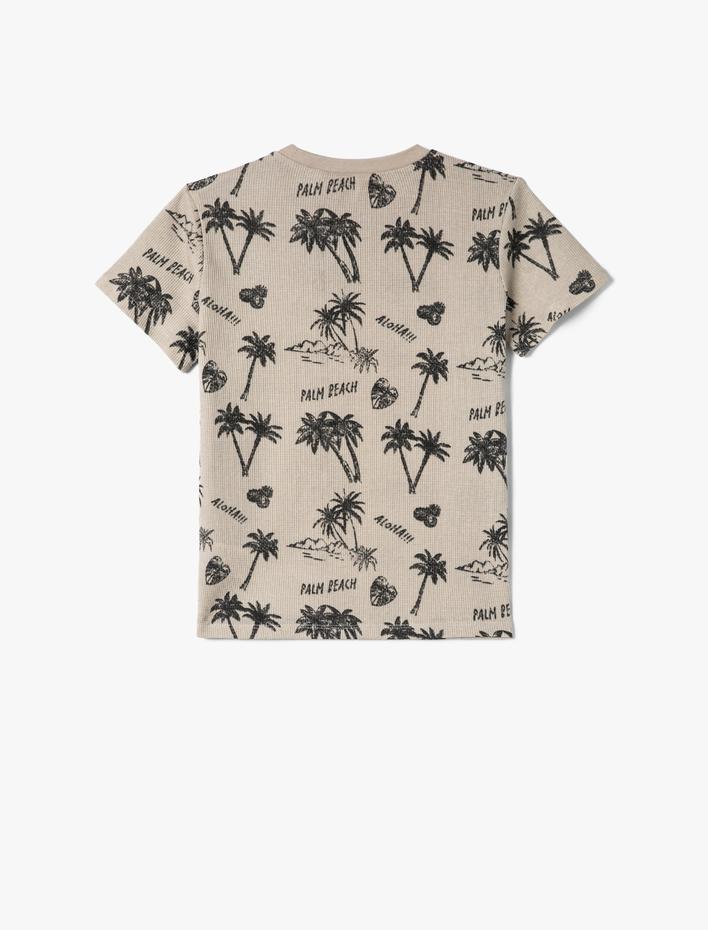 Erkek Çocuk Tişört Palmiye Baskılı Kısa Kollu Dokulu Pamuklu