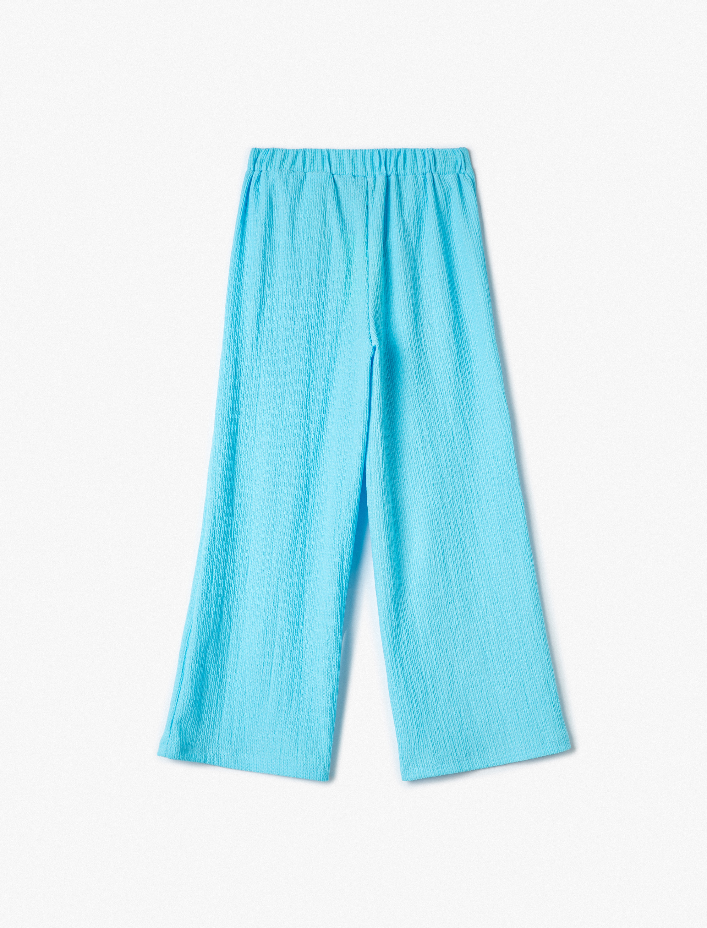  Kız Çocuk Bol Paça Pantolon Beli Bağlamalı Dokulu