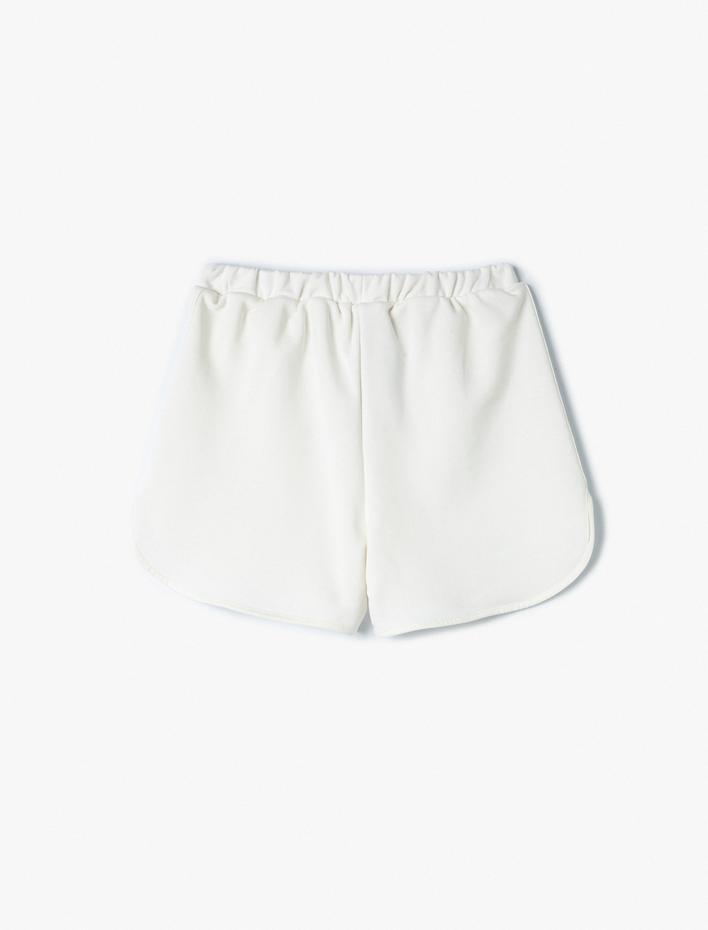 Kız Çocuk Slogan İşlemeli Şort Rahat Kesim Beli Bağcıklı Biyeli