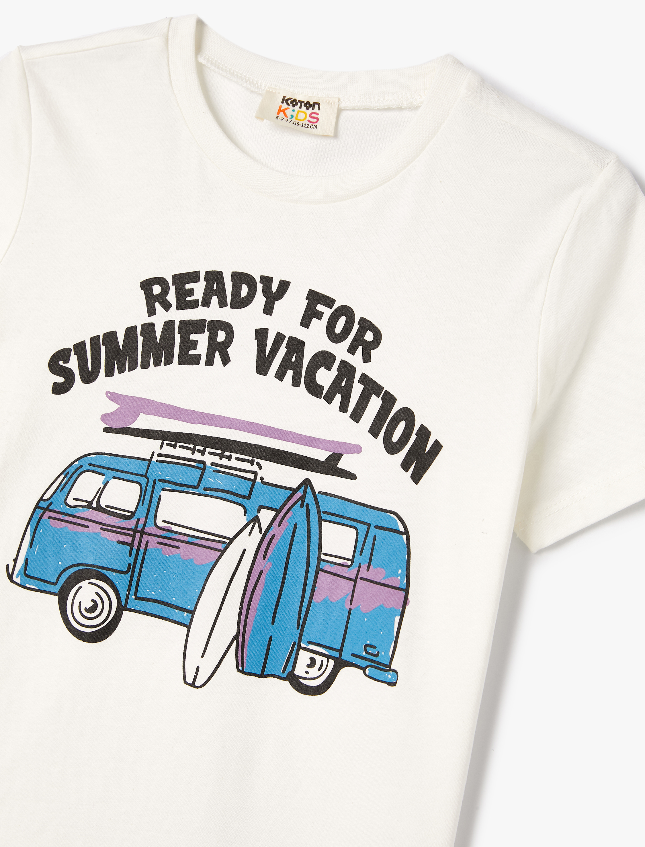  Erkek Çocuk Yaz Temalı Tişört Karavan Baskılı Kısa Kollu Pamuklu