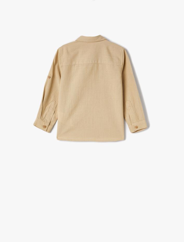 Erkek Bebek Gömlek Kapaklı Çift Cepli Kısa Kollu Pamuklu