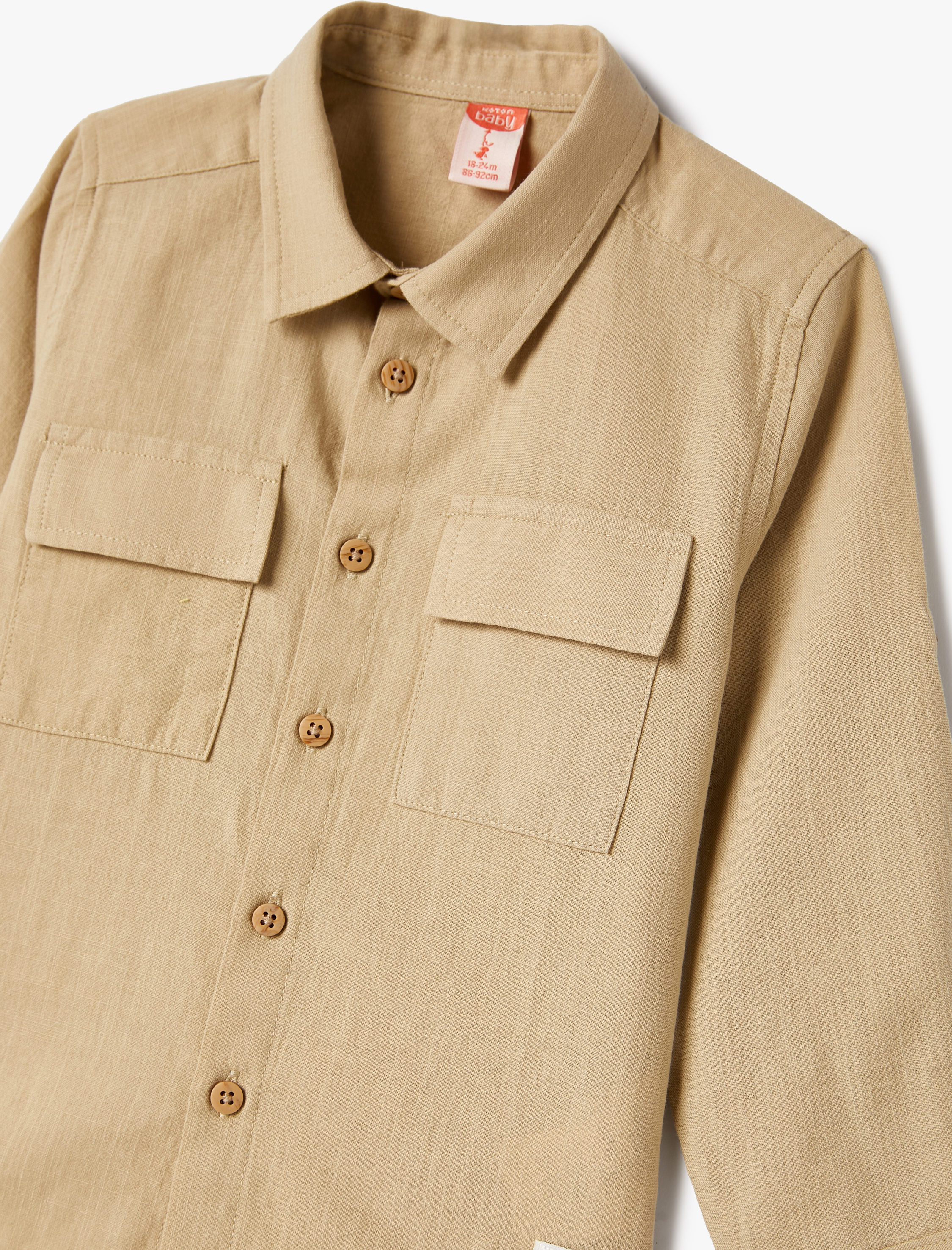  Erkek Bebek Gömlek Kapaklı Çift Cepli Kısa Kollu Pamuklu