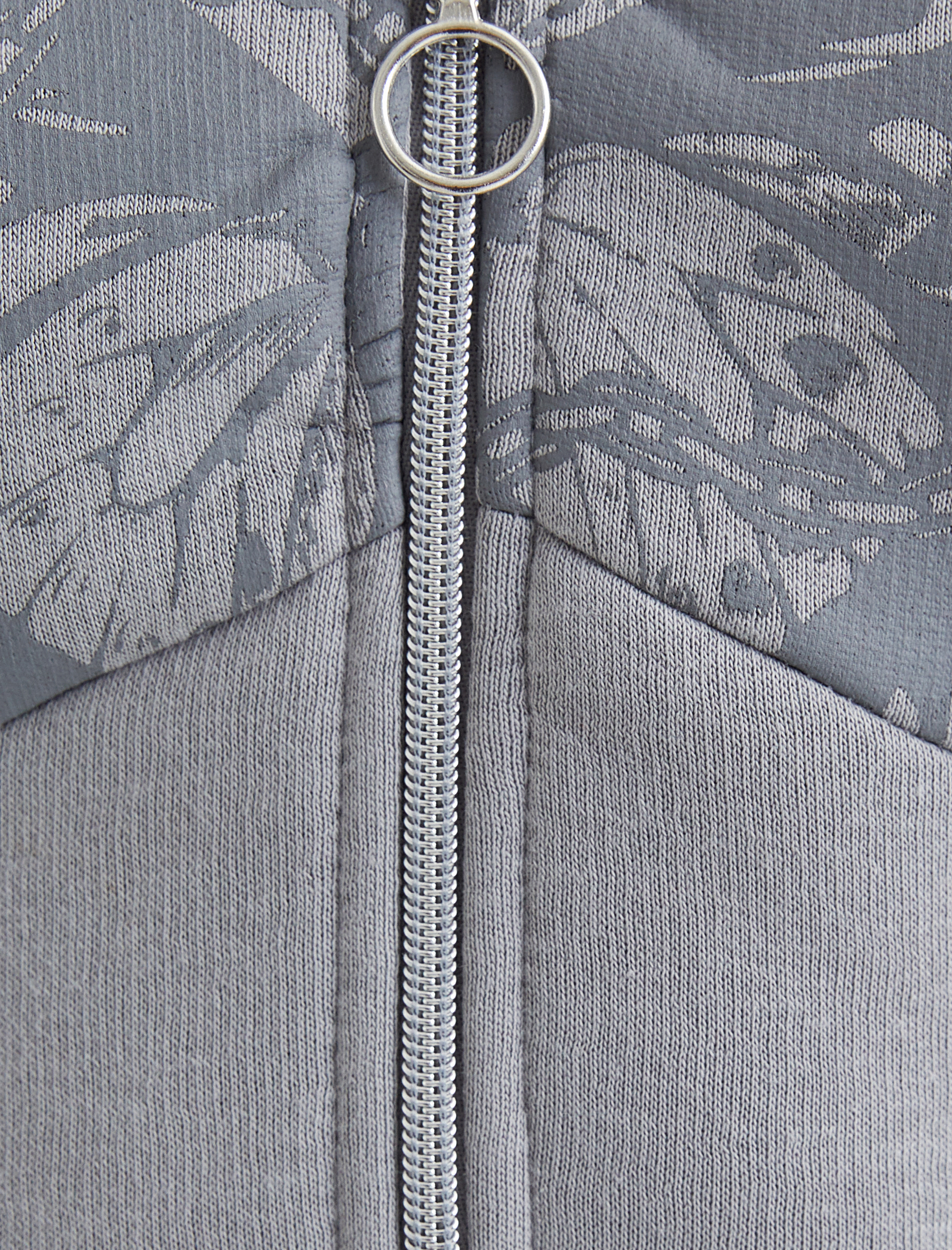   Şardonlu Crop Kapşonlu Sweatshirt Fermuarlı Baskılı Korse Görünümlü