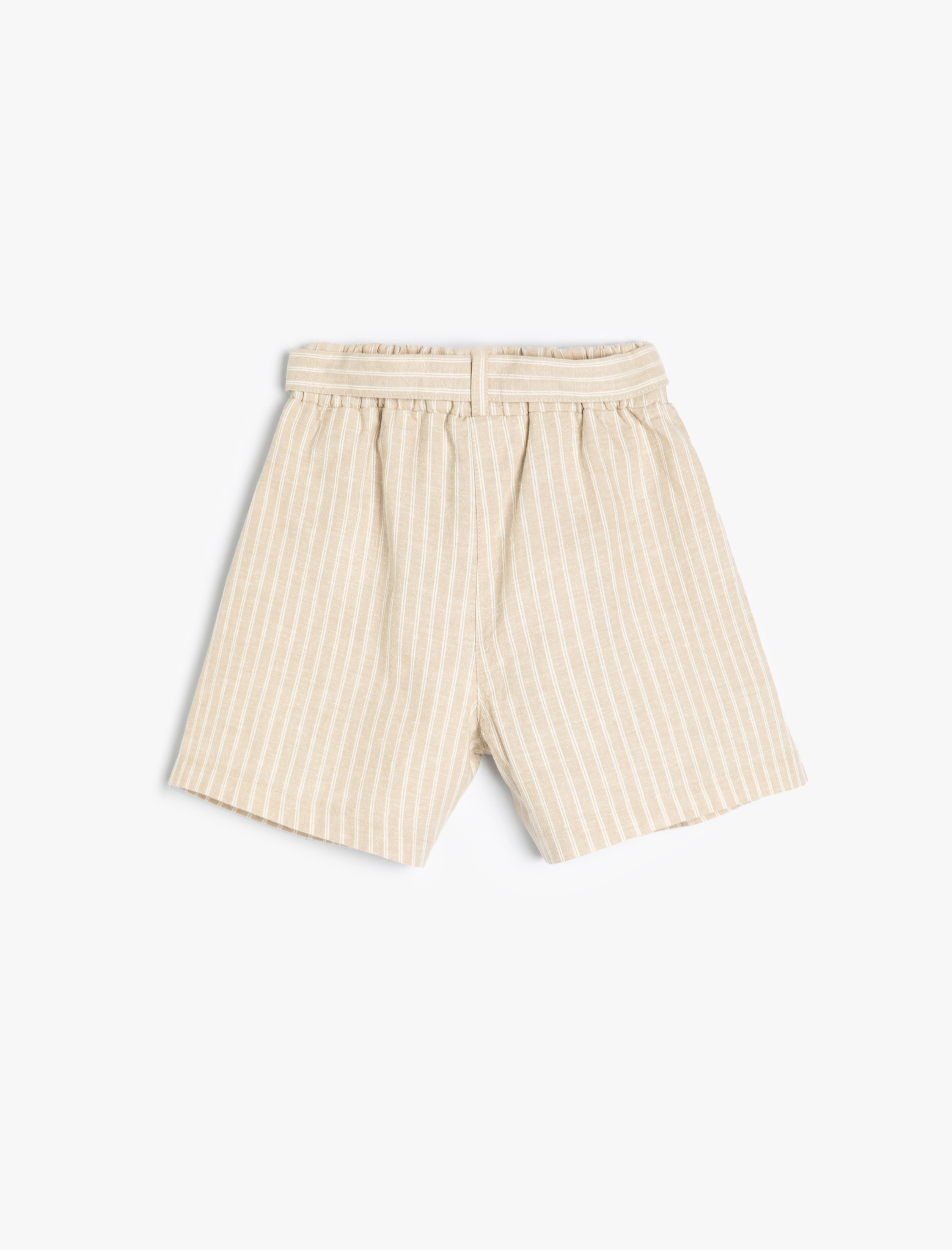  Kız Çocuk Keten Karışımlı Şort Beli Lastikli Kemer Detaylı Cepli