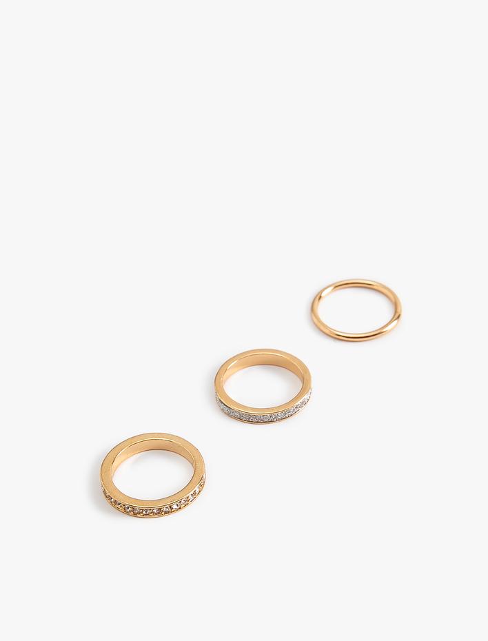 Kadın Yüzük Seti 3'lü Kristal Taşlı Çelik Karışımlı