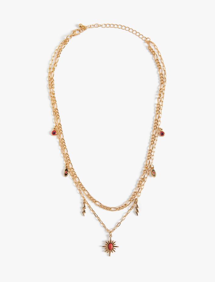 Kadın Taşlı Zincir Kolye 2 Sıralı