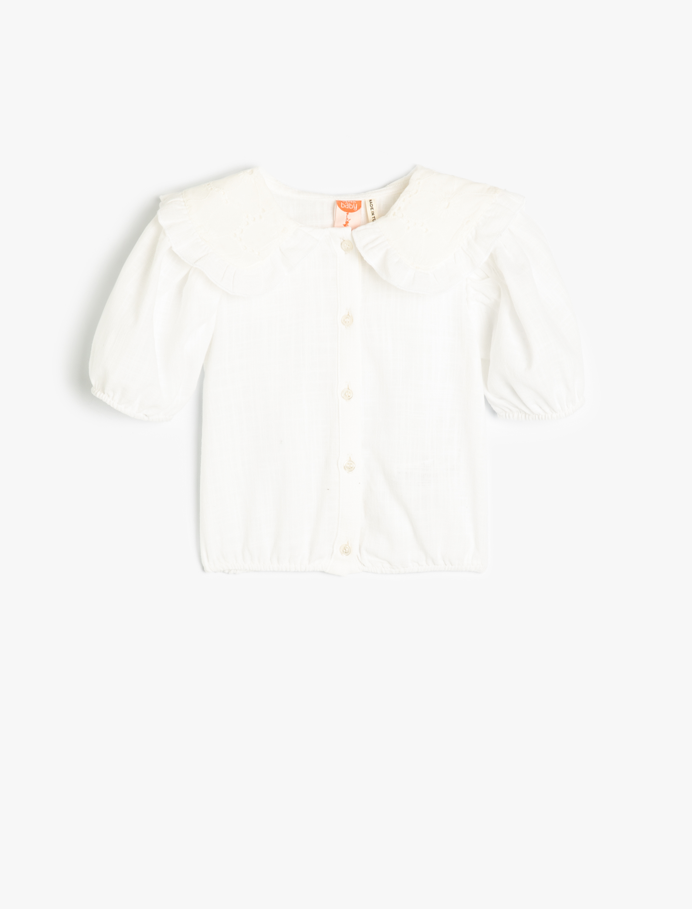  Kız Bebek Crop Gömlek Geniş Bebe Yaka Kısa Balon Kollu Pamuklu