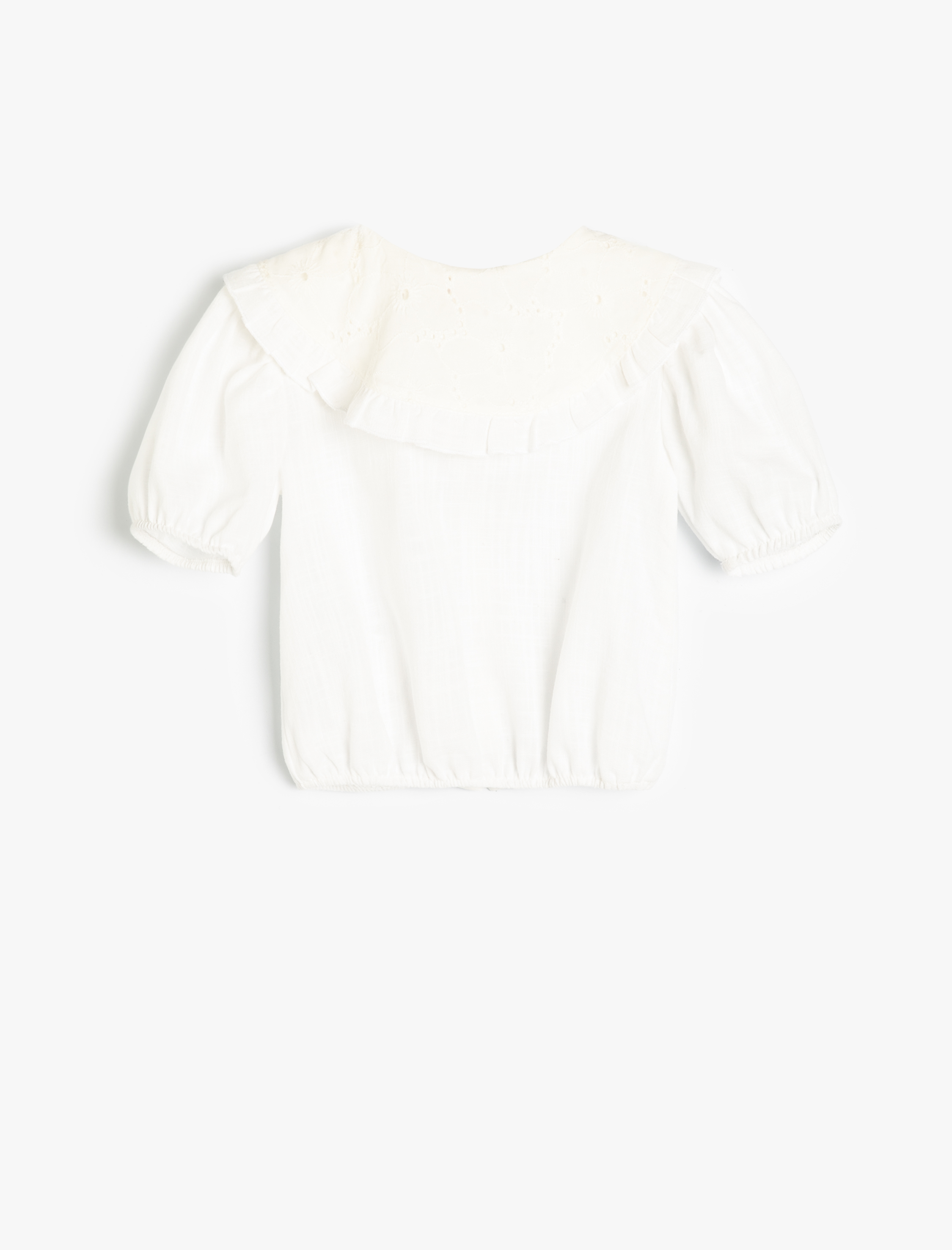  Kız Bebek Crop Gömlek Geniş Bebe Yaka Kısa Balon Kollu Pamuklu