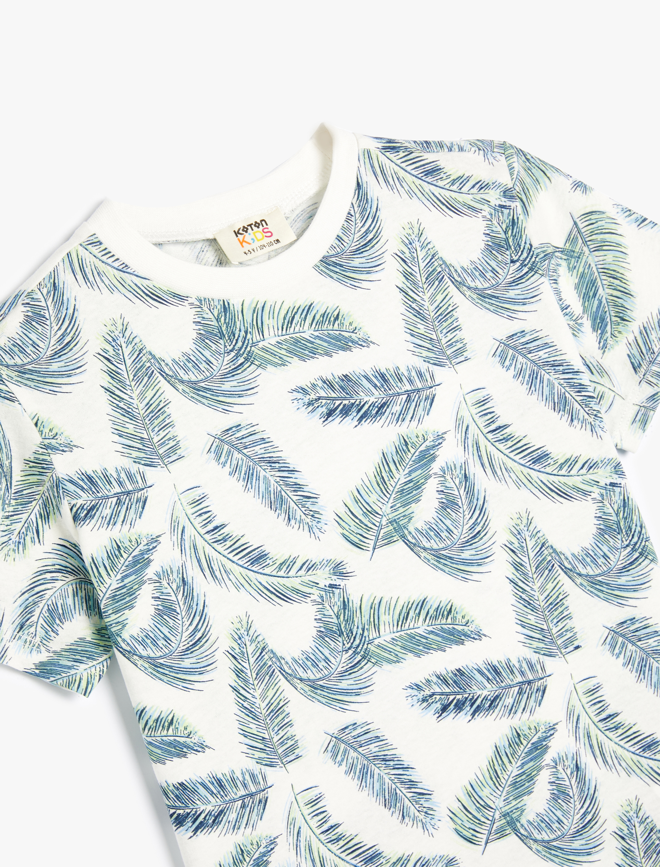  Erkek Çocuk Tişört Yaprak Baskılı Kısa Kollu Bisiklet Yaka Pamuklu