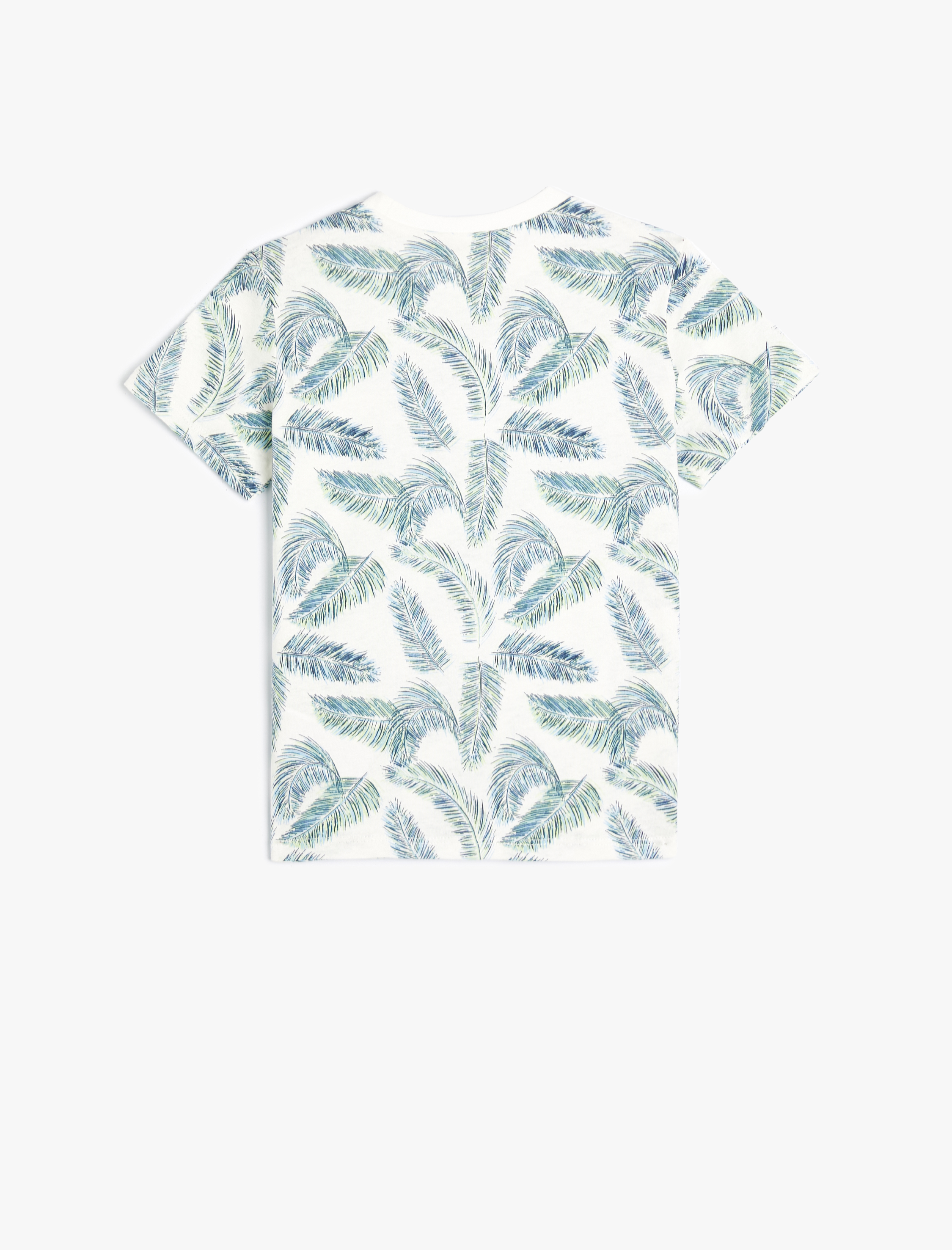  Erkek Çocuk Tişört Yaprak Baskılı Kısa Kollu Bisiklet Yaka Pamuklu