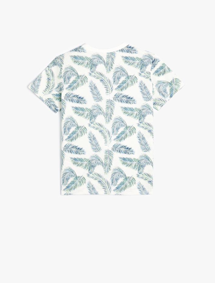 Erkek Çocuk Tişört Yaprak Baskılı Kısa Kollu Bisiklet Yaka Pamuklu