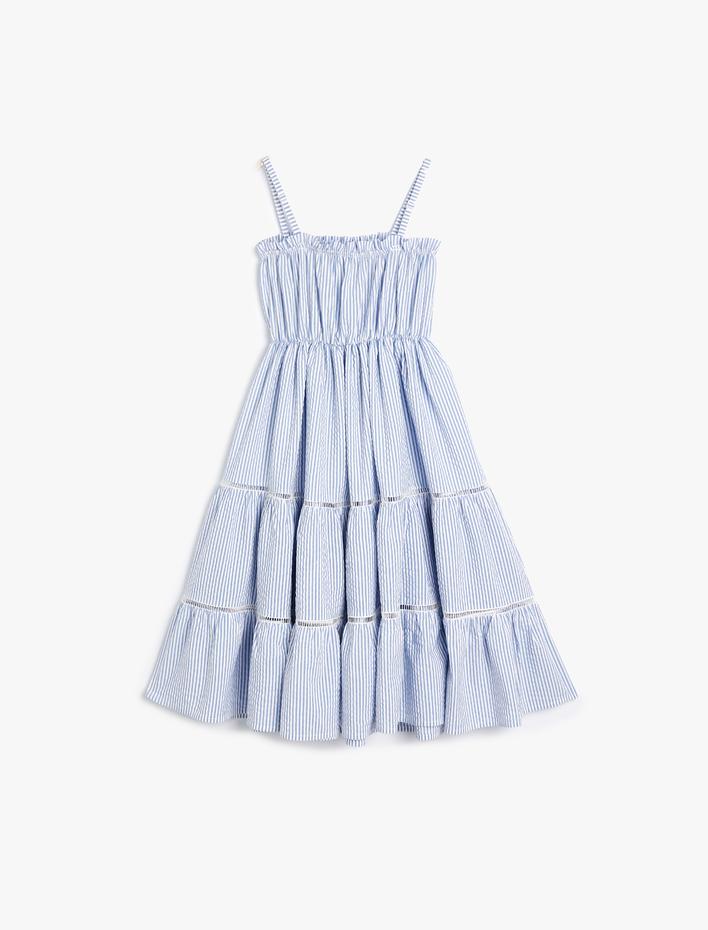 Kız Çocuk Elbise Midi Boy İnce Ayarlanabilir Askılı Pamuklu