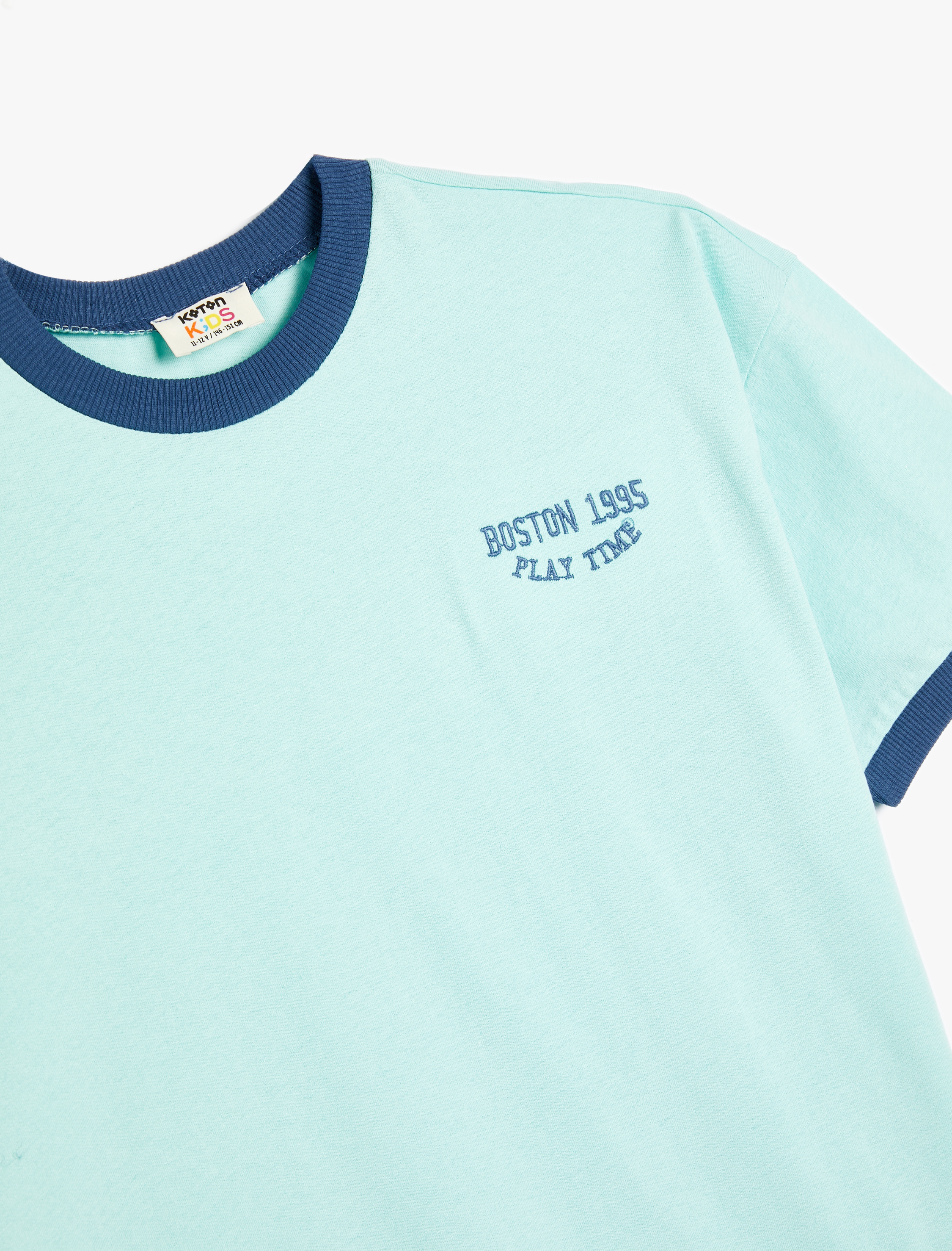  Erkek Çocuk Tişört İşleme Detaylı Kısa Kollu Bisiklet Yaka Pamuklu