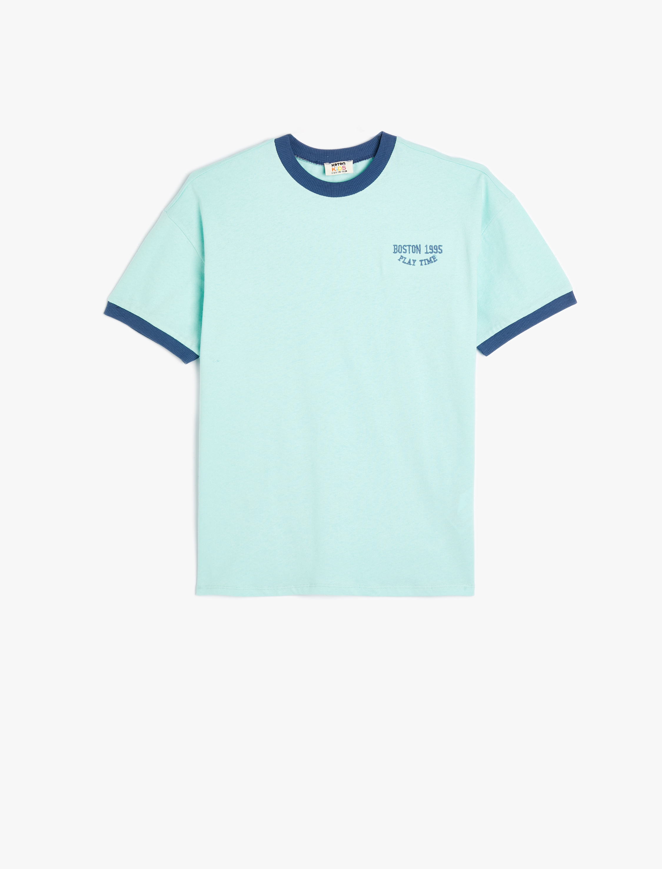  Erkek Çocuk Tişört İşleme Detaylı Kısa Kollu Bisiklet Yaka Pamuklu