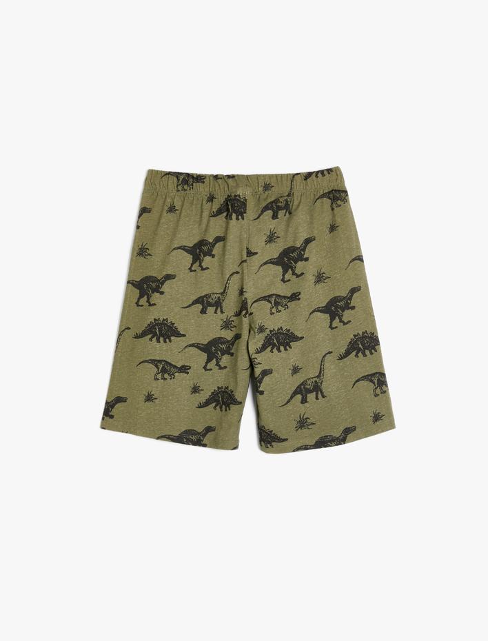 Erkek Çocuk Şort Beli Bağlamalı Dinozor Baskılı Pamuklu