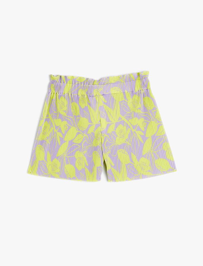 Kız Çocuk Piliseli Çiçekli Şort Beli Lastikli