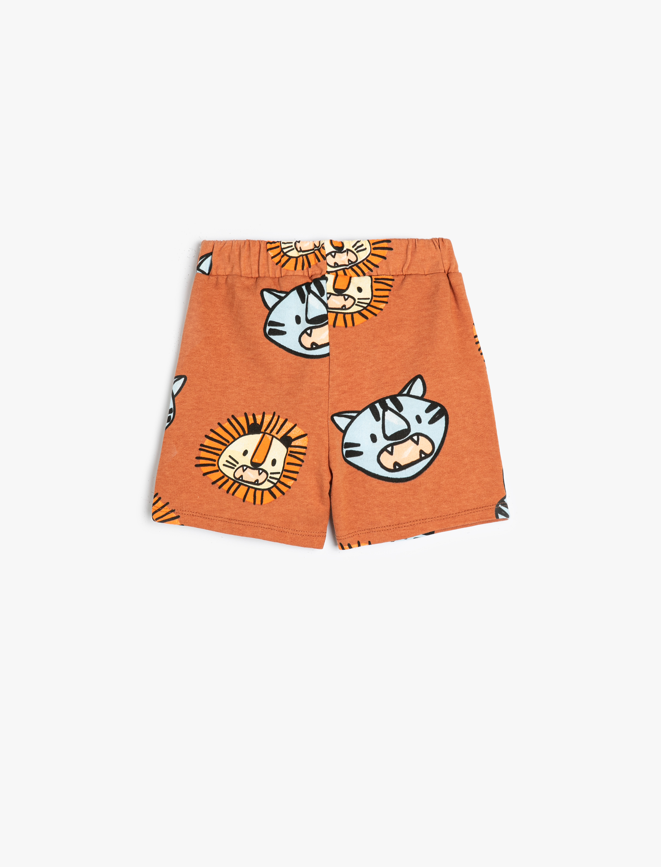  Erkek Bebek Şort Pamuklu Beli Bağlamalı Aslan Baskılı Cepli