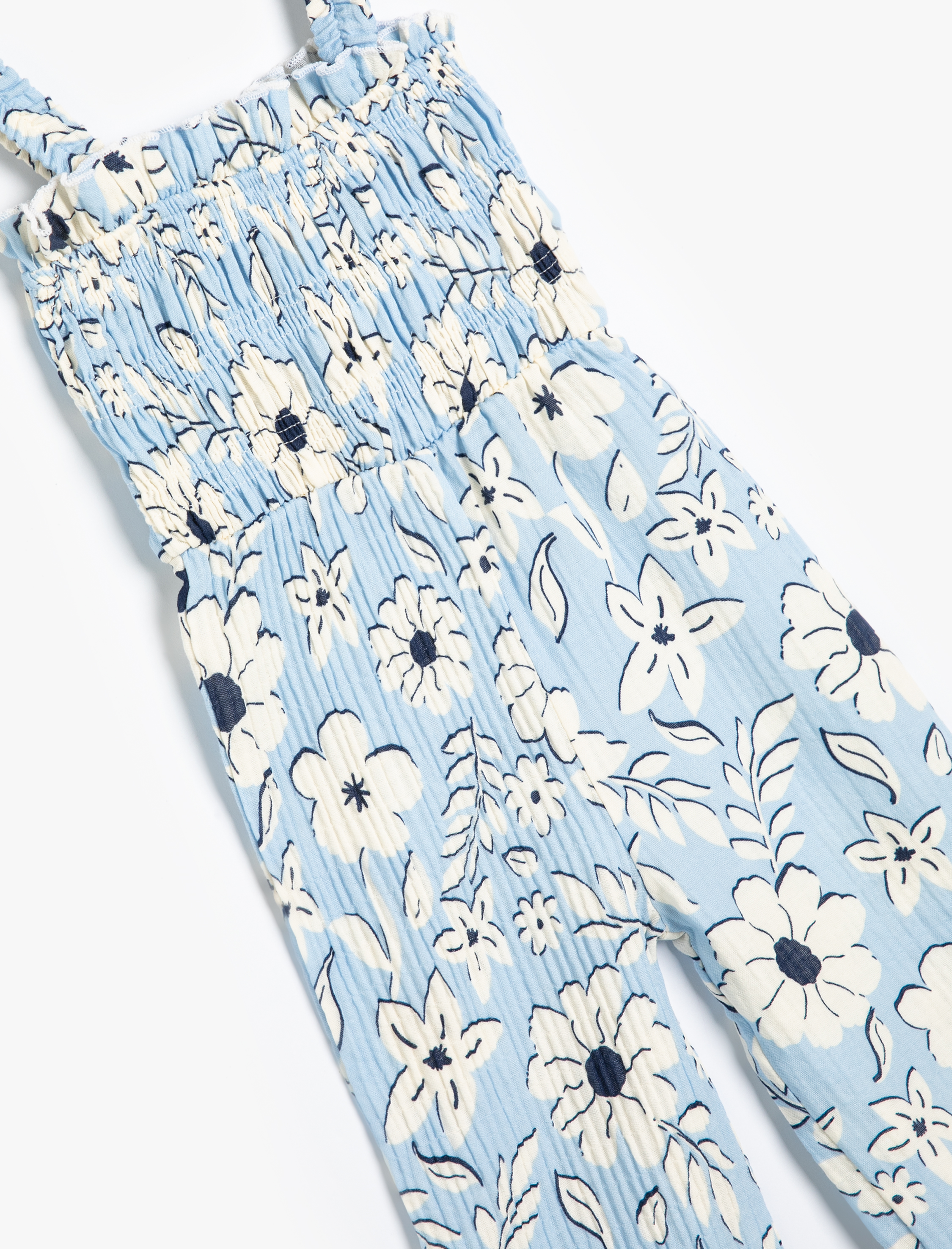  Kız Bebek Çiçekli Tulum Bol Paça Askılı Dokulu Pamuklu