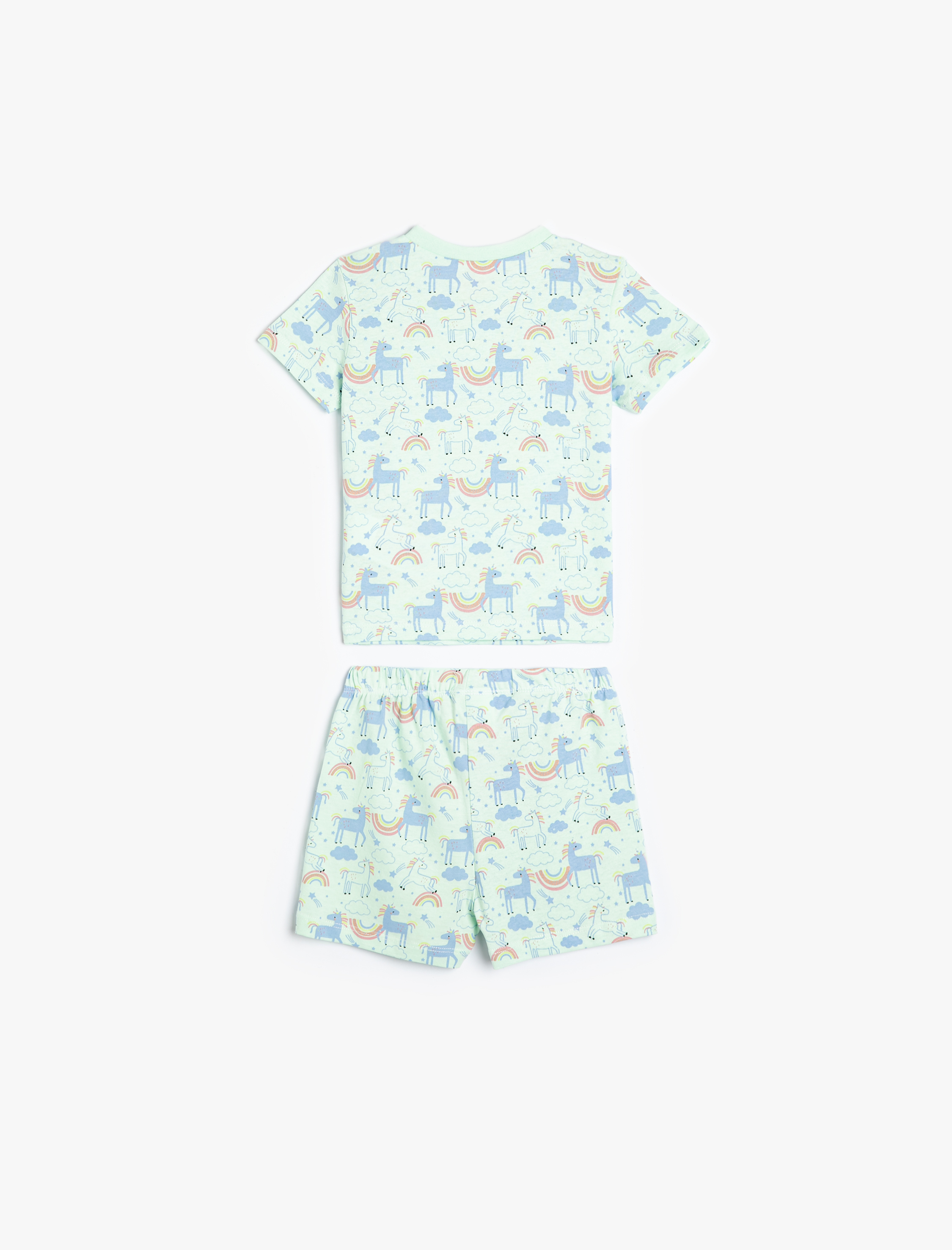 Kız Bebek Şort Tişört Takım Unicorn Baskılı Pamuklu