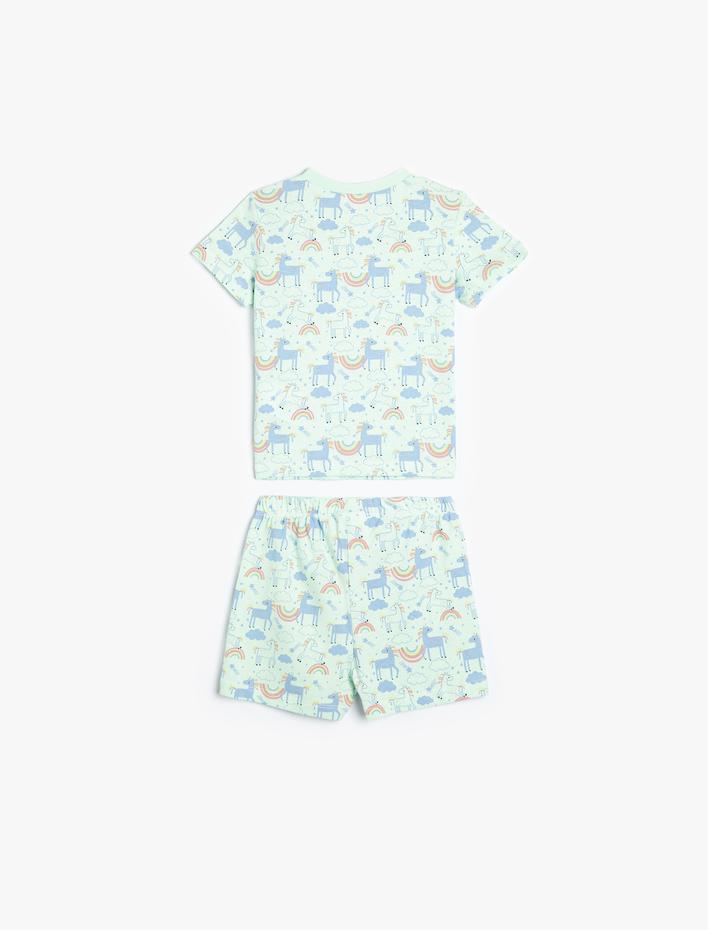 Kız Bebek Şort Tişört Takım Unicorn Baskılı Pamuklu