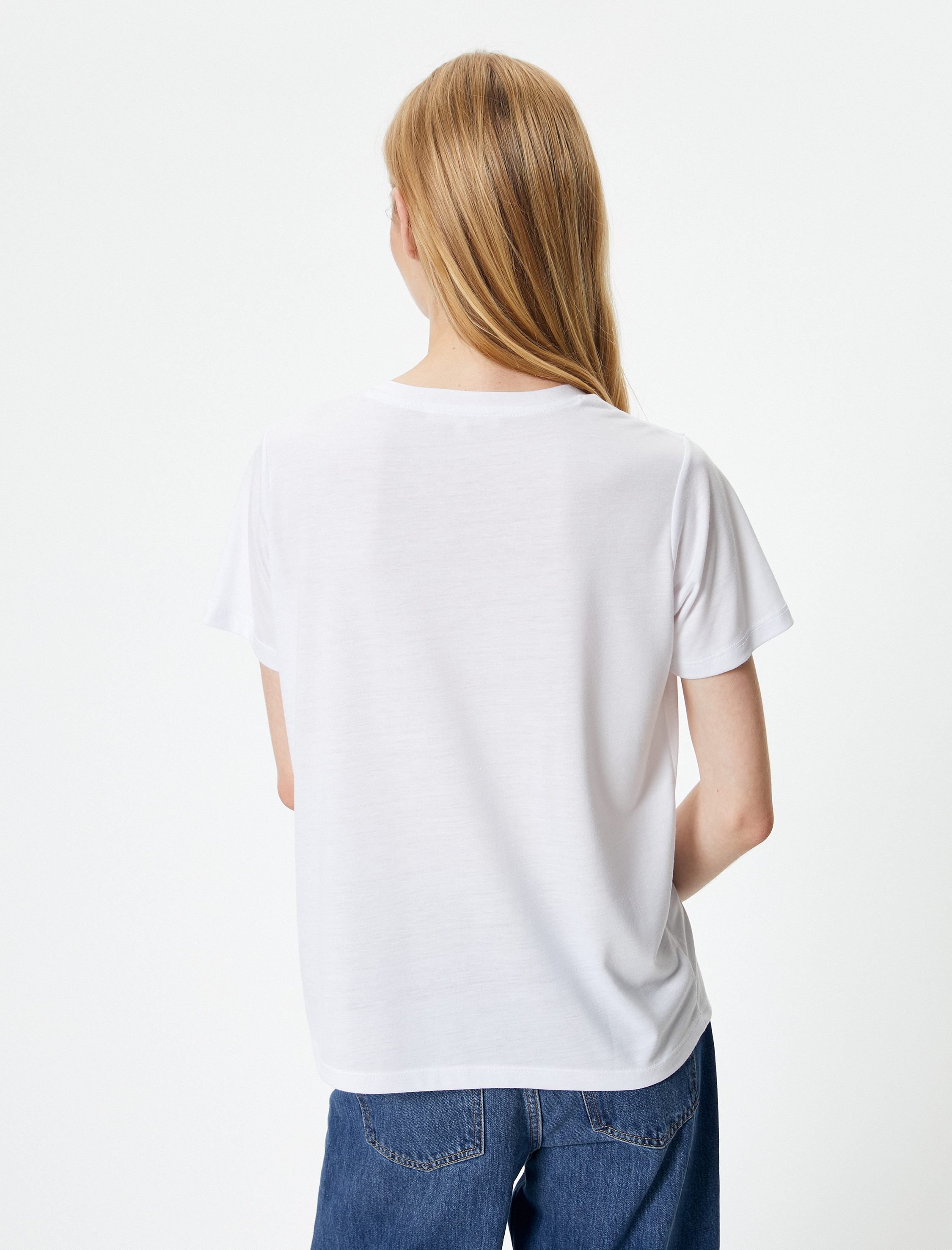   Baskılı Tişört Bisiklet Yaka Kısa Kollu Pamuklu