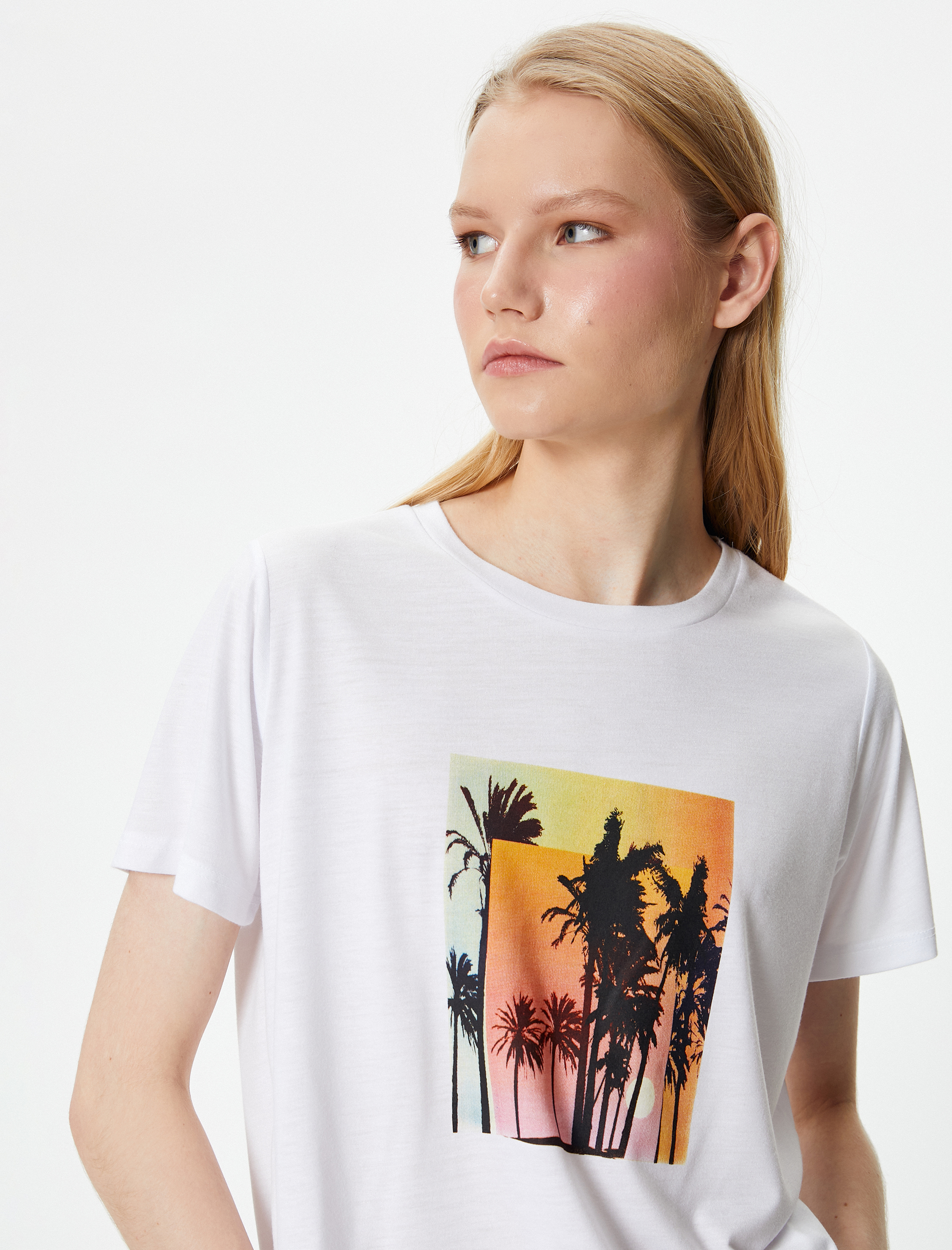   Baskılı Tişört Bisiklet Yaka Kısa Kollu Pamuklu